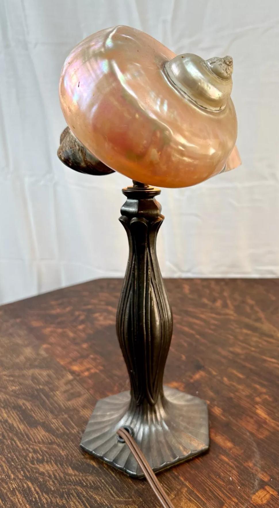Arts & Crafts Lamp with Shell Shade - Stickley era W7320  / ON SALE For Sale 2
