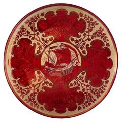 Arts & Crafts Large Ruby Lustre Charger By Maw & Co