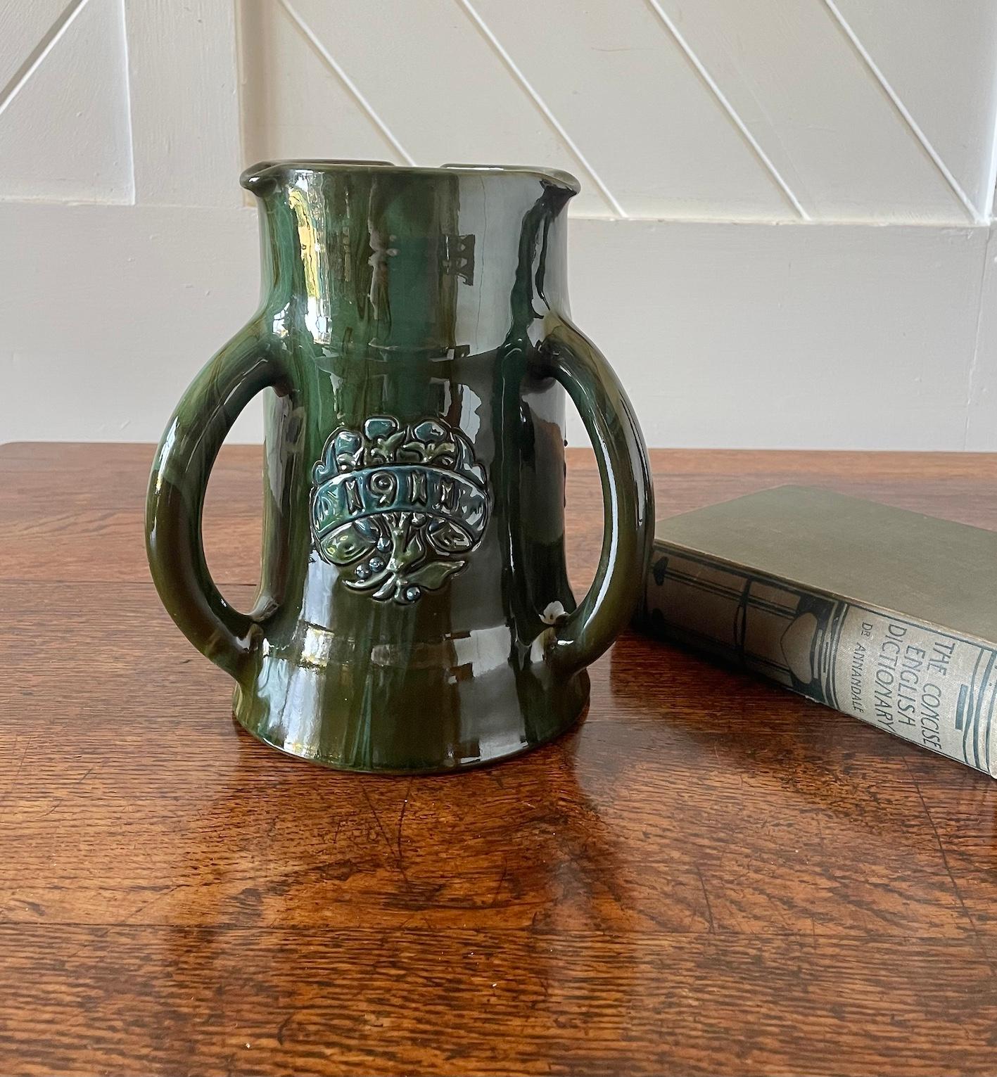 Glazed Arts & Crafts Large Sunflower Pottery Tyg By Sir Edmund Elton
