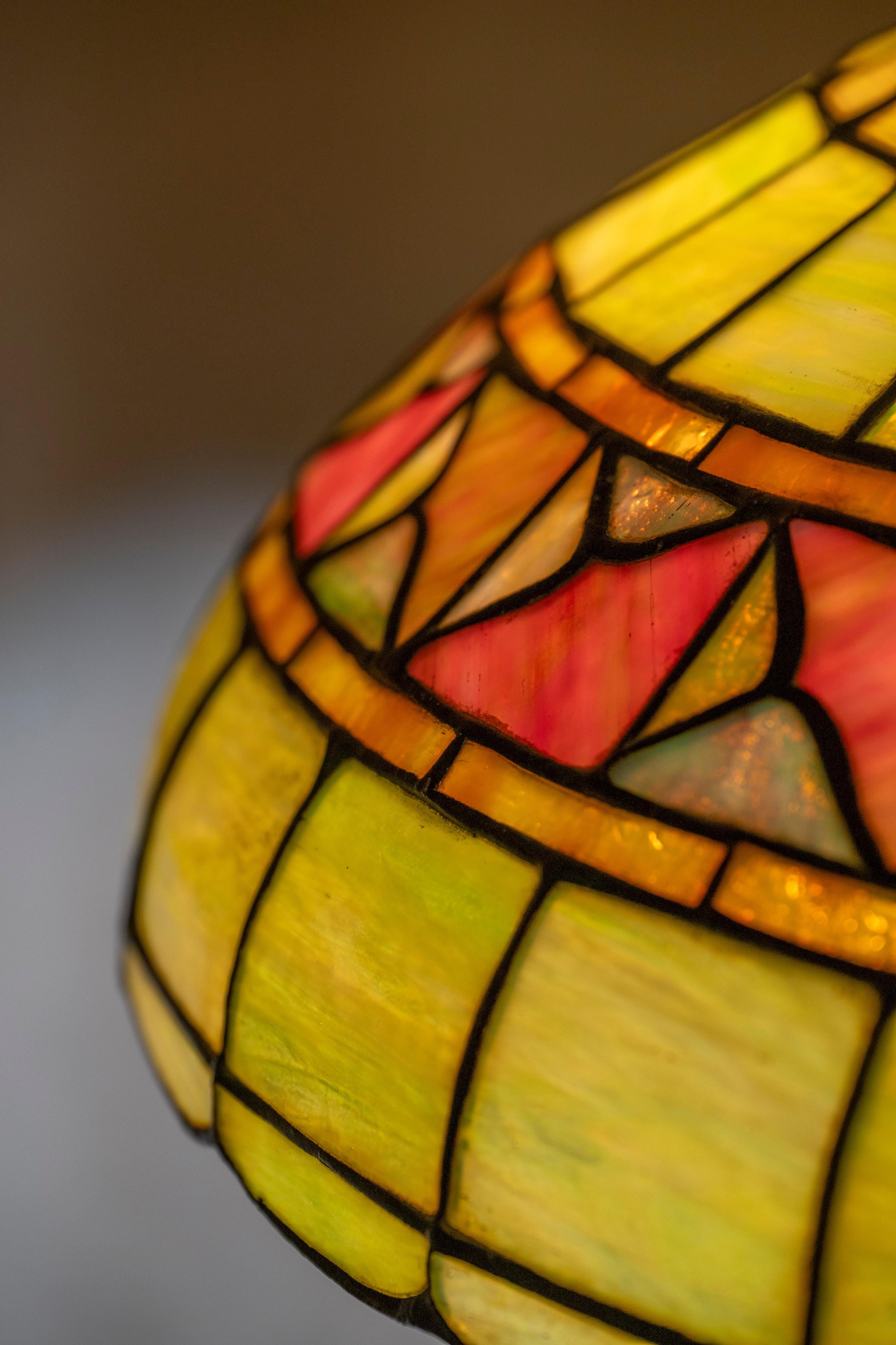 Cast Arts & Crafts Leaded Glass Table Lamp, Duffner & Kimberly  ca. 1910 For Sale