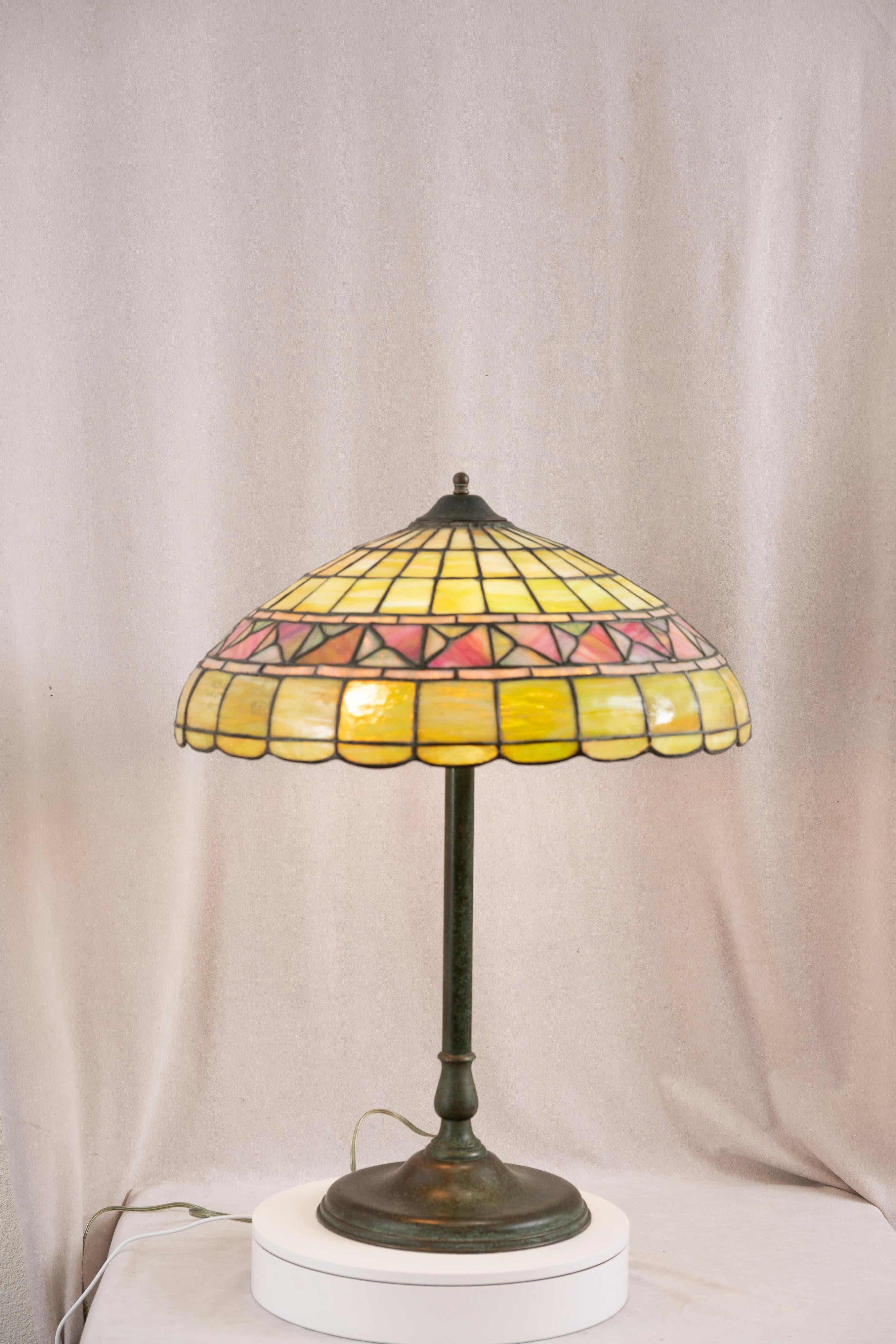 20th Century Arts & Crafts Leaded Glass Table Lamp, Duffner & Kimberly  ca. 1910 For Sale