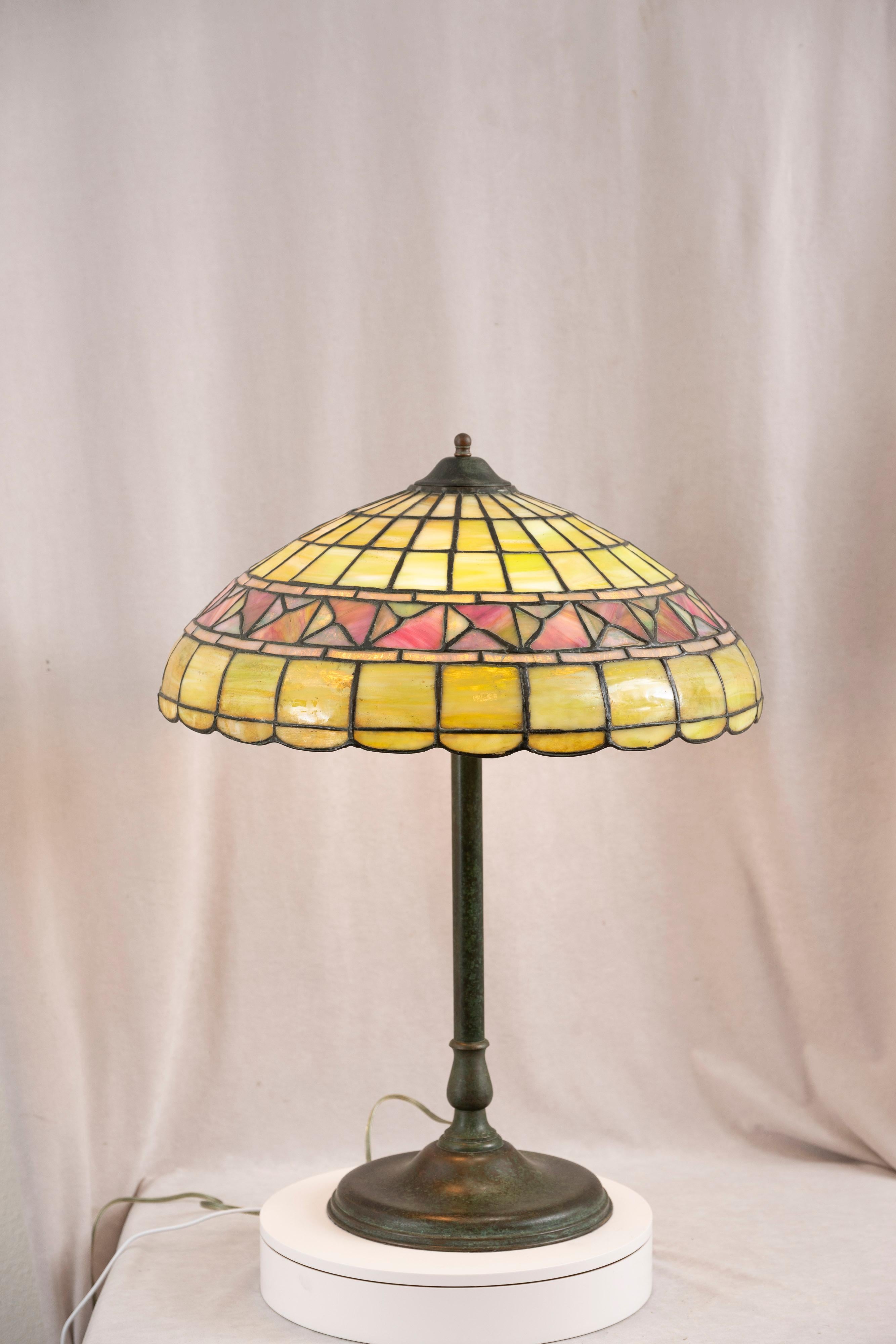 Arts & Crafts Leaded Glass Table Lamp, Duffner & Kimberly  ca. 1910 For Sale 1