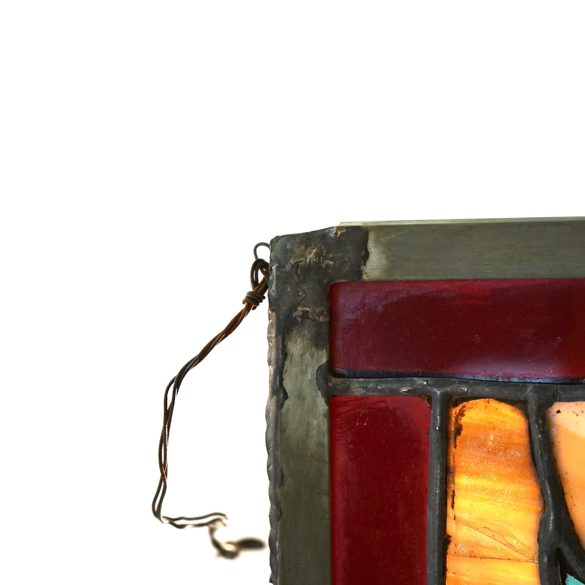 Vitrail Arts & Crafts Leaded Slag & Jeweled Stained Glass avec hibou stylisé vers 1920 en vente 5