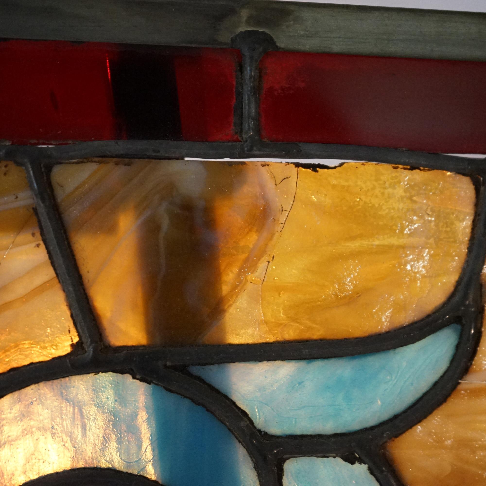 Vitrail Arts & Crafts Leaded Slag & Jeweled Stained Glass avec hibou stylisé vers 1920 en vente 7
