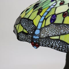 Arts & Crafts Leaded Stained Glass Dragonfly Table Lamp 20thC