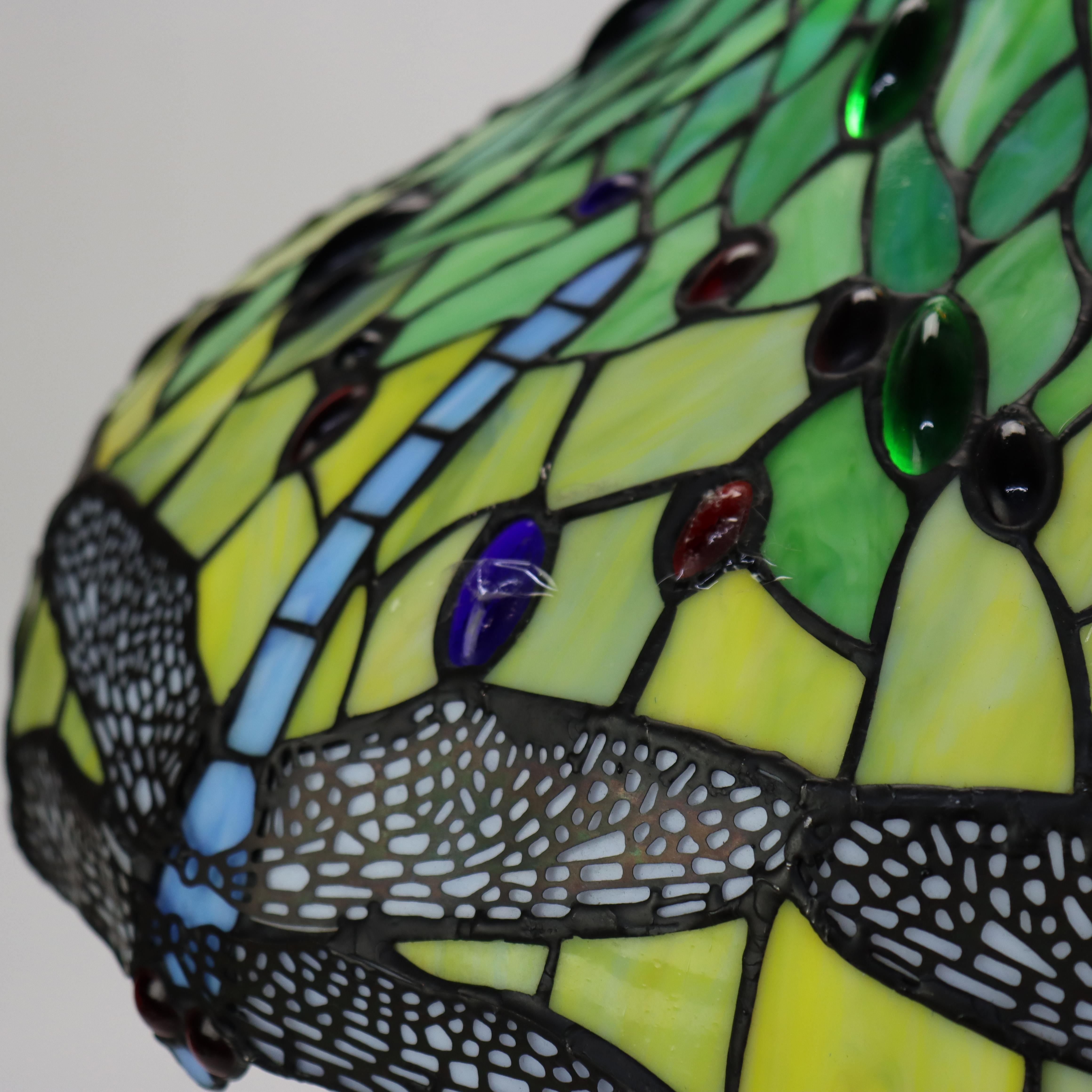 Lámpara de sobremesa Arts & Crafts Leaded Stained Glass Dragonfly 20thC Vitral en venta