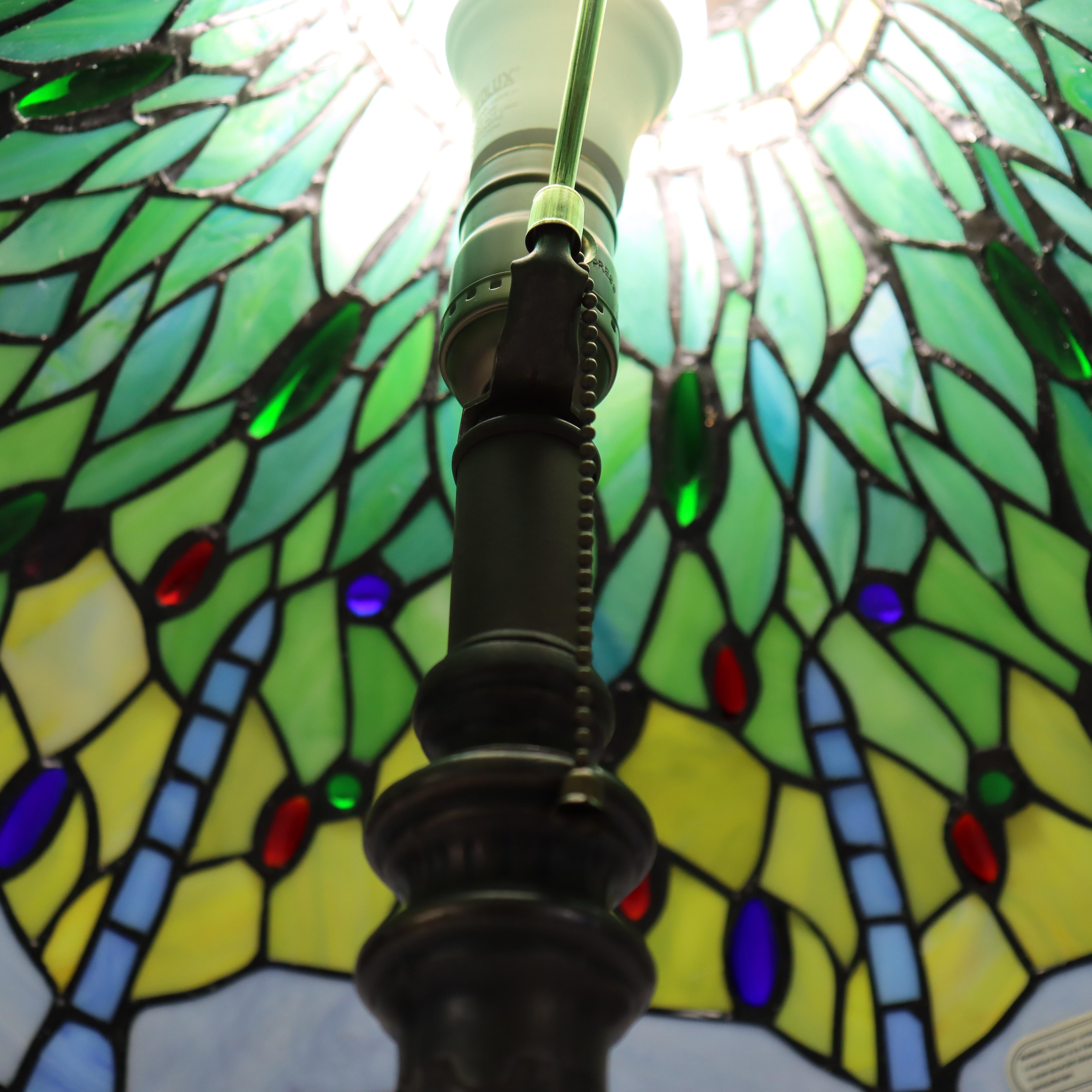 Lámpara de sobremesa Arts & Crafts Leaded Stained Glass Dragonfly 20thC en venta 1
