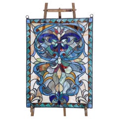 Arts & Crafts Leaded & Stained Glass Jeweled Window, 20th C