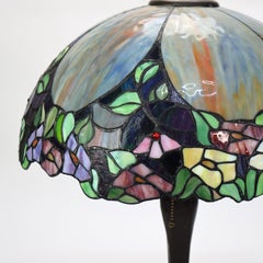 Arts & Crafts Leaded Stained Glass Table Lamp 20thC