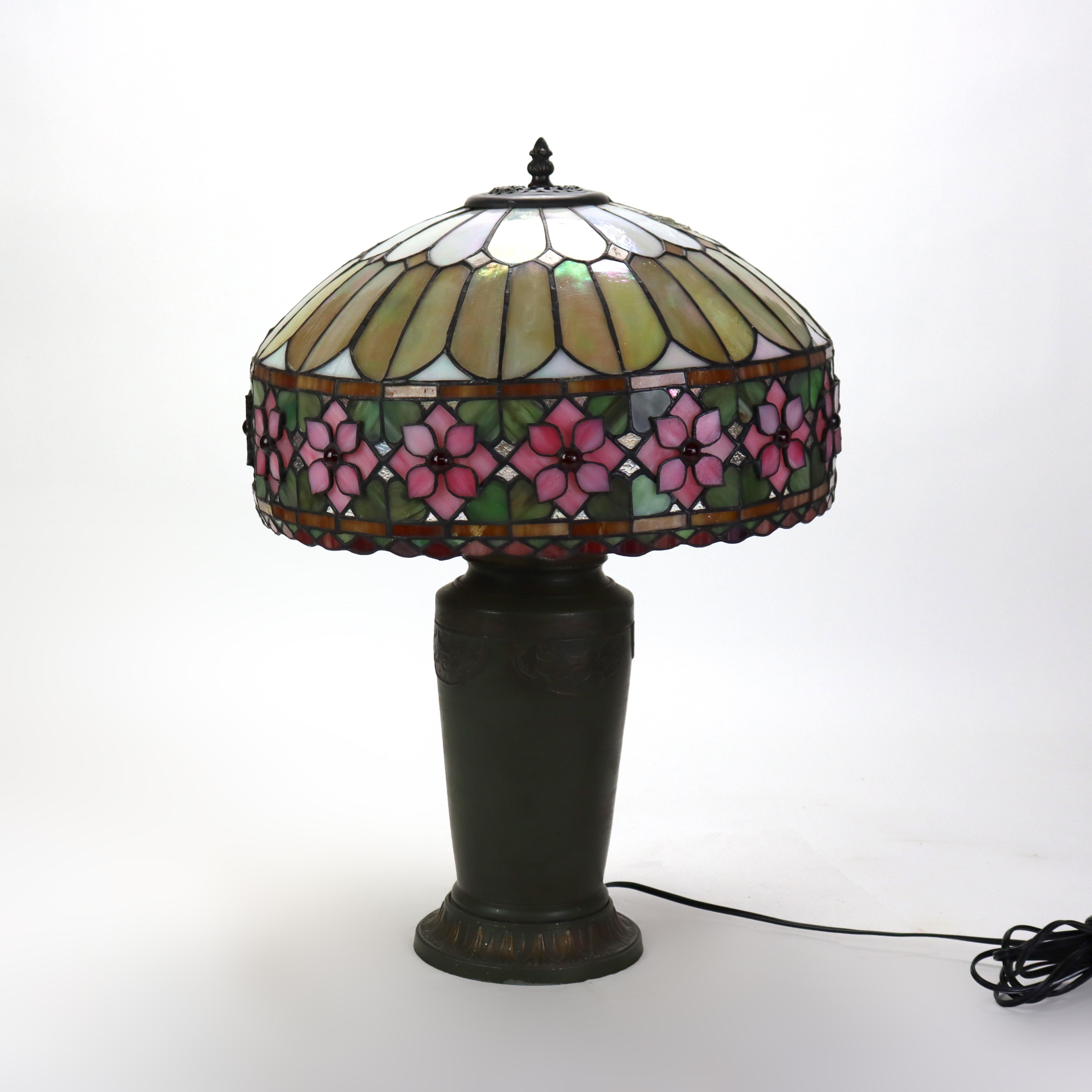 Arts and Crafts Arts & Crafts Leaded Stained Glass Table Lamp 20thC For Sale