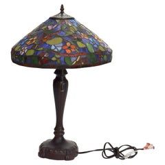 Arts & Crafts Leaded Stained Glass Table Lamp 20thC