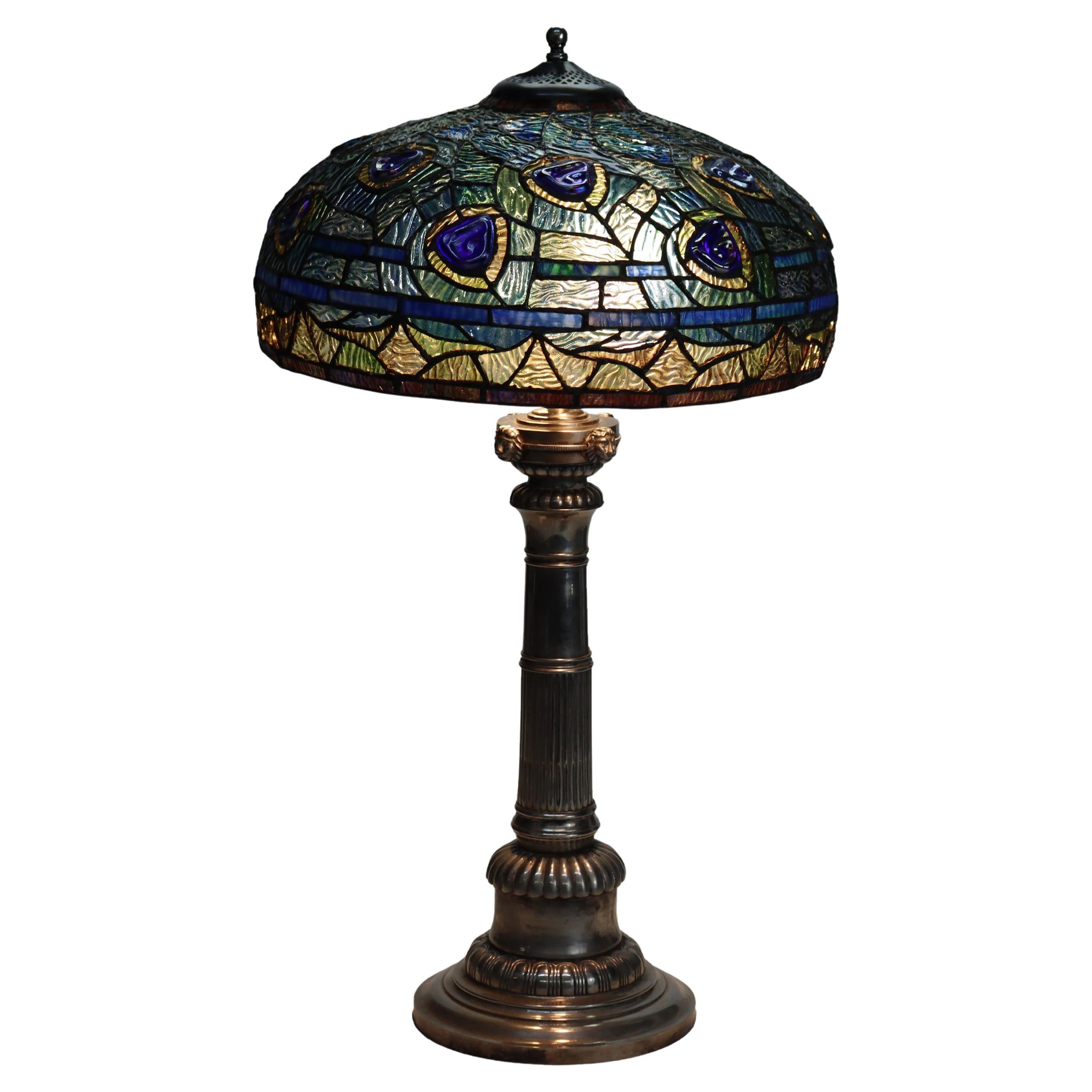 Arts & Crafts Leaded Stained Glass Table Lamp 20thC