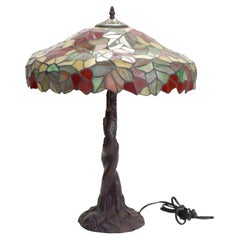 Arts & Crafts Leaded Stained Glass Table Lamp 20thC