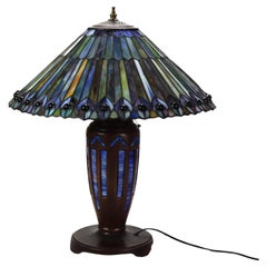 Arts & Crafts Leaded Stained Glass Table Lamp 20thC