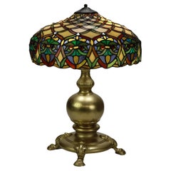 Arts & Crafts Leaded Stained Glass Table Lamp 20thC
