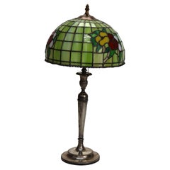 Arts & Crafts Leaded Stained Glass Table Lamp 20thC