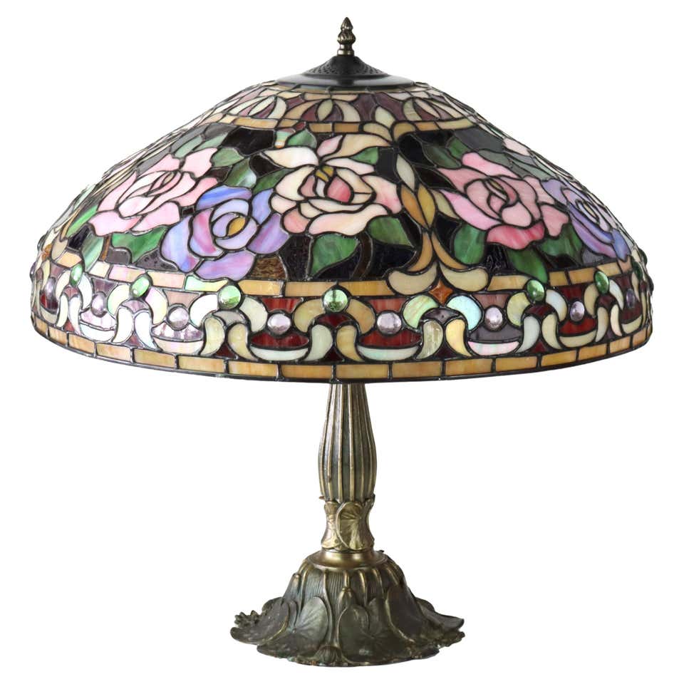 Stained Glass Ramp A Large Tiffany Style Stained Glass Table Lamp and Shade For Sale at ...