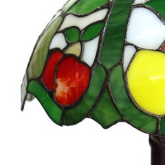 Arts & Crafts Leaded Stained Glass Table Lamp with Fruit Design 20thC