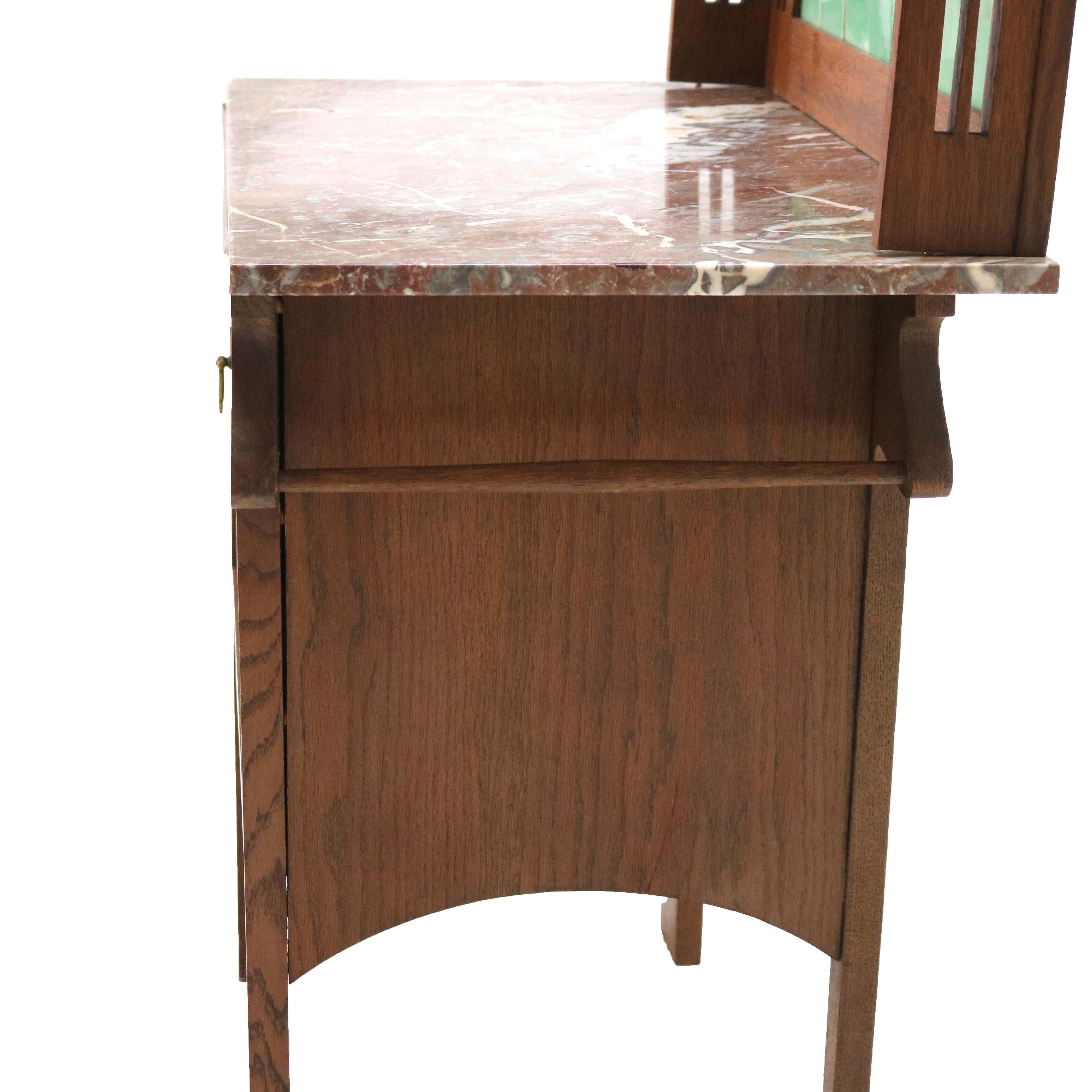 Arts & Crafts Liberty and Co. Mission Oak Marble & Tile Top Washstand C1910 7