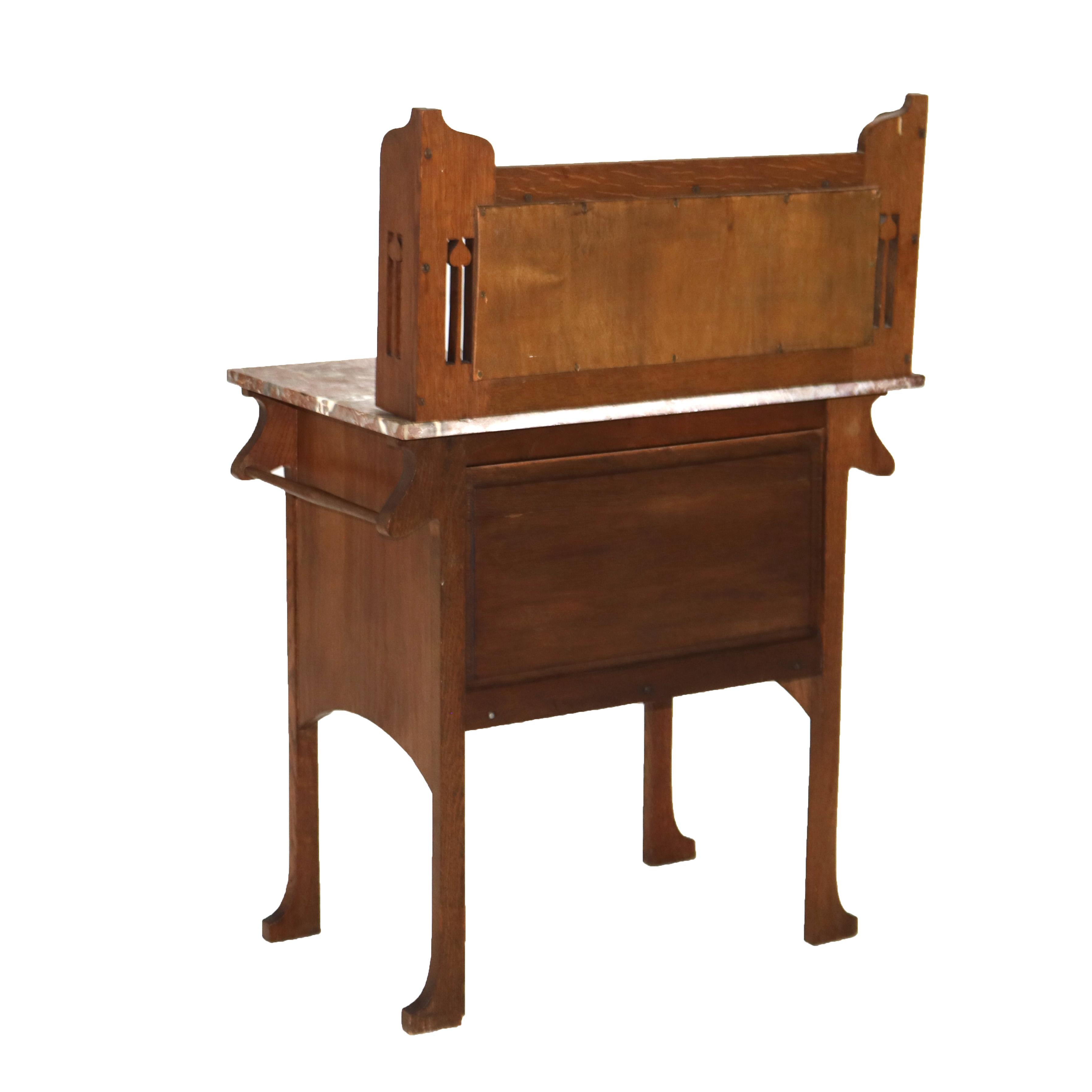 Arts & Crafts Liberty and Co. Mission Oak Marble & Tile Top Washstand C1910 8