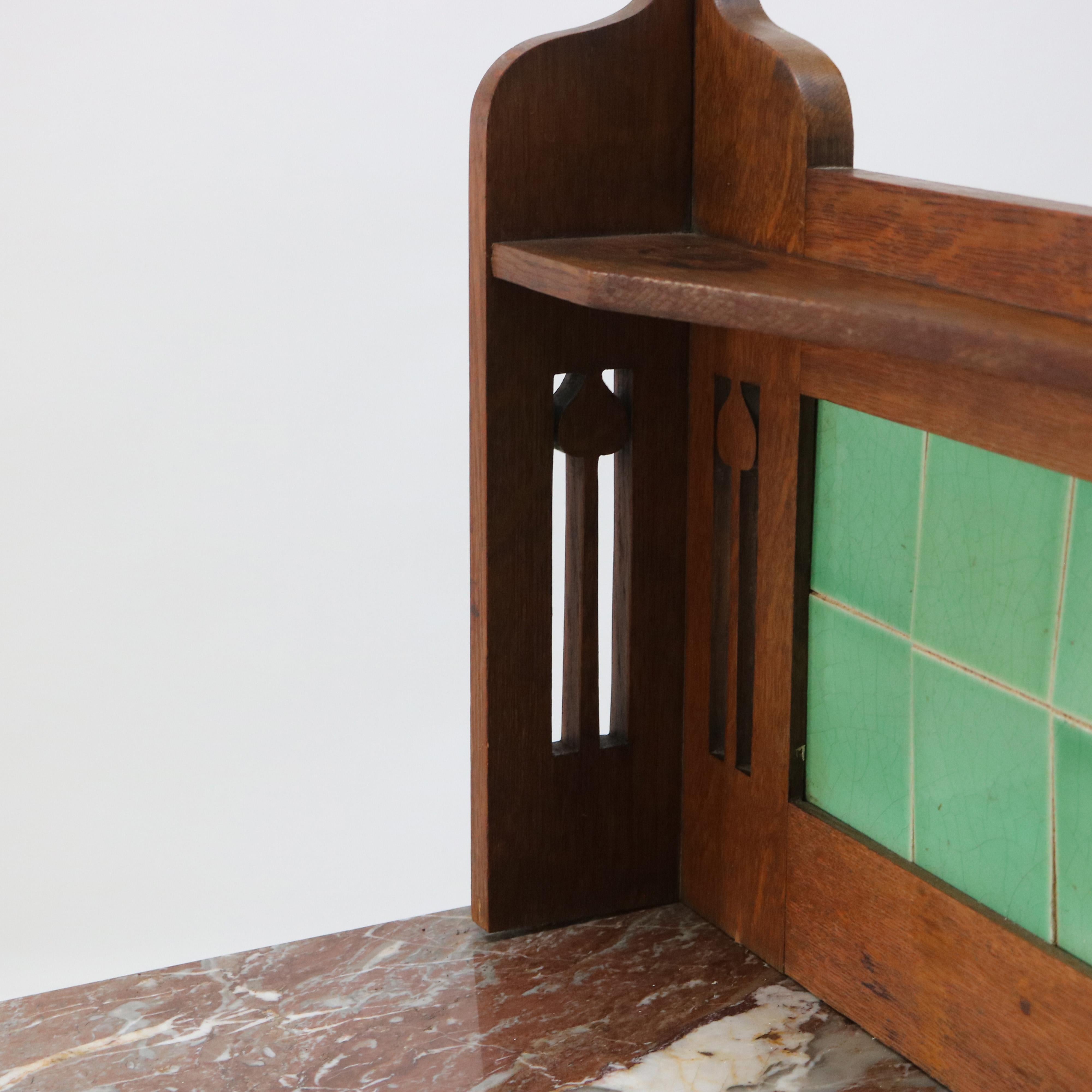 Arts & Crafts Liberty and Co. Mission Oak Marble & Tile Top Washstand C1910 1