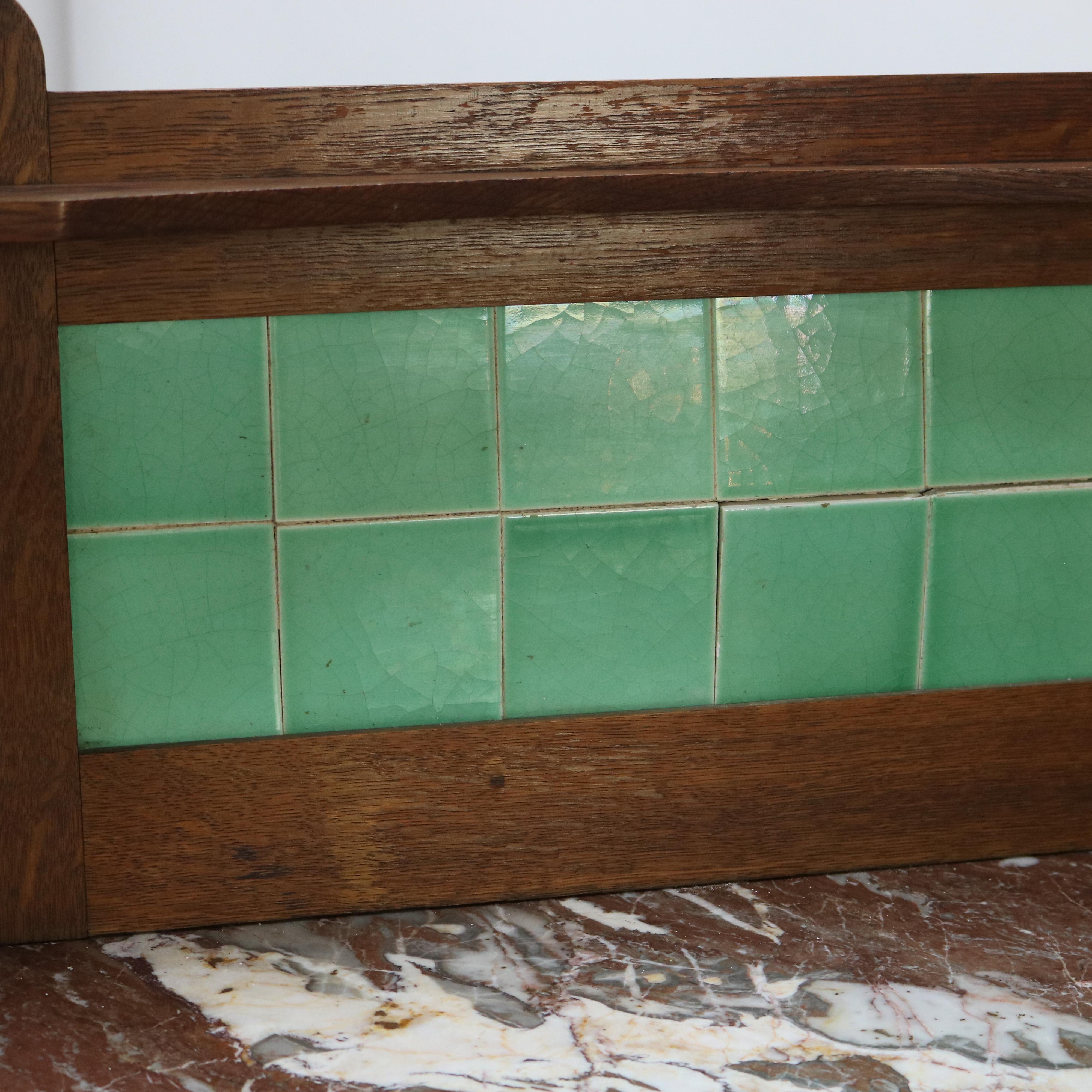 Arts & Crafts Liberty and Co. Mission Oak Marble & Tile Top Washstand C1910 3