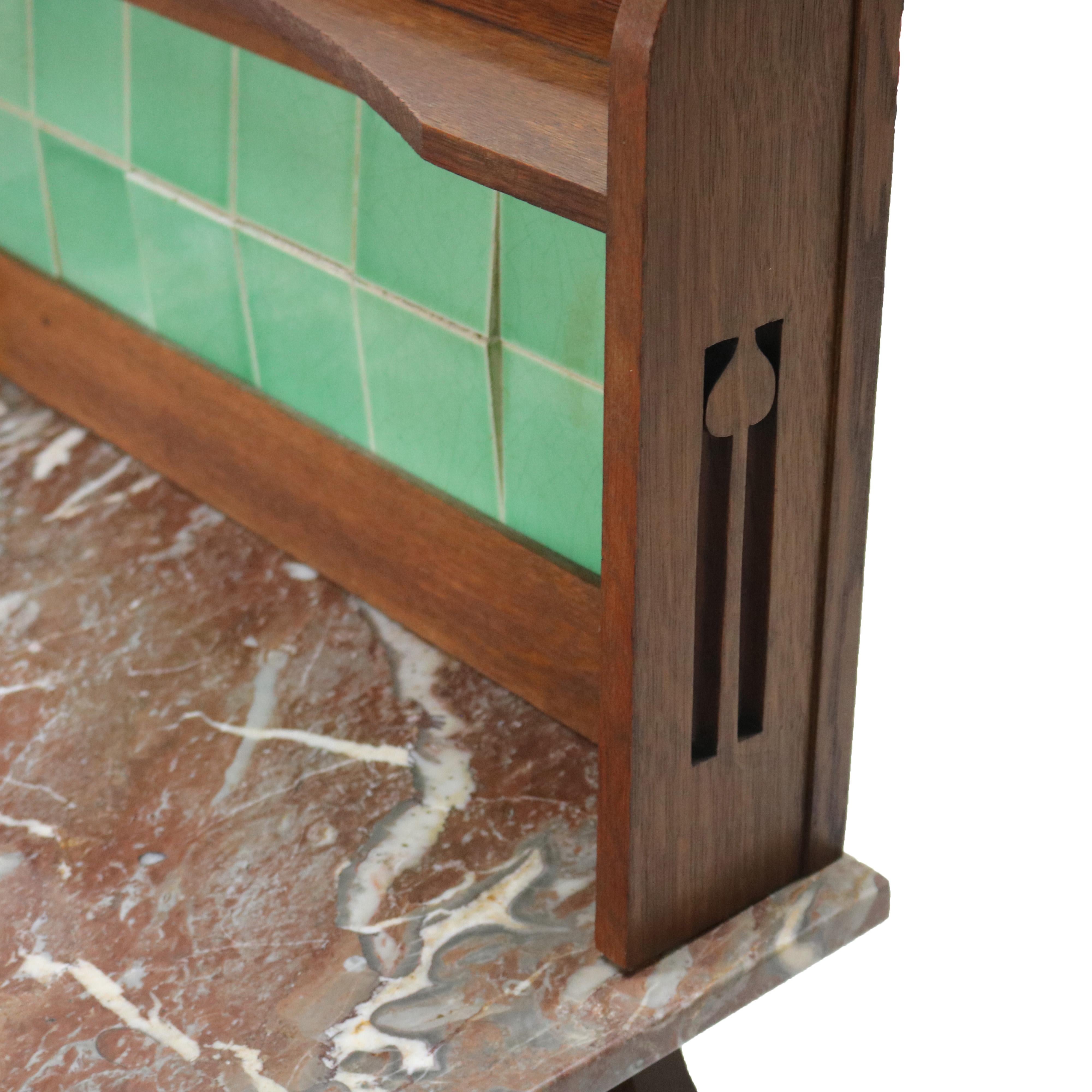 Arts & Crafts Liberty and Co. Mission Oak Marble & Tile Top Washstand C1910 5