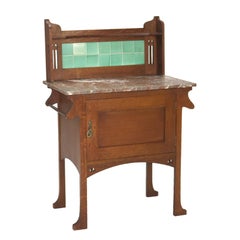 Antique Arts & Crafts Liberty and Co. Mission Oak Marble & Tile Top Washstand C1910