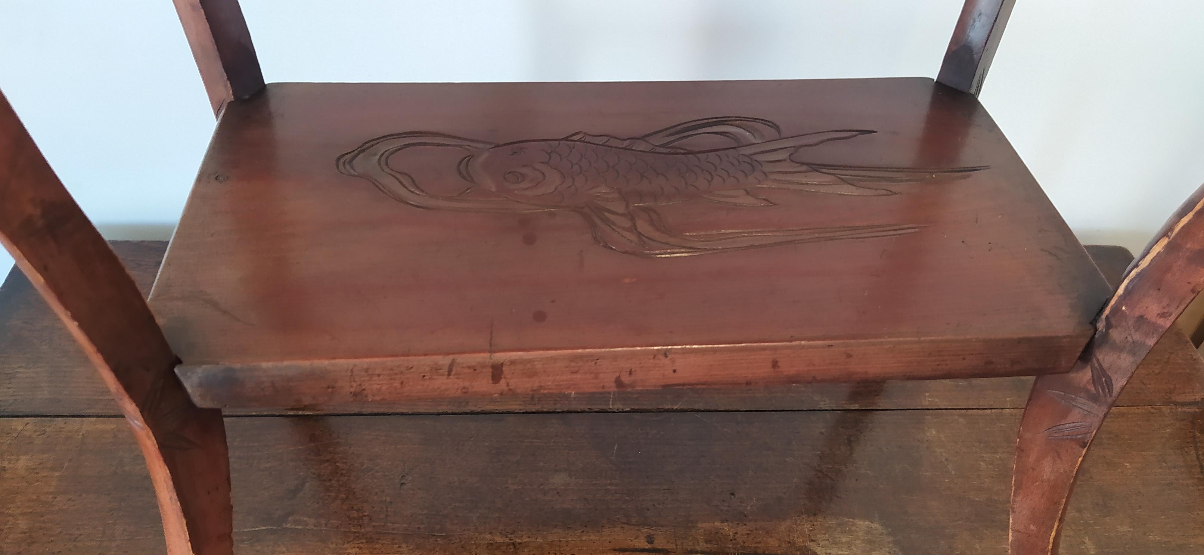 Arts and Crafts Arts & Crafts Liberty & Co Japanese Side Table, Carved Koi Carp, circa 1900