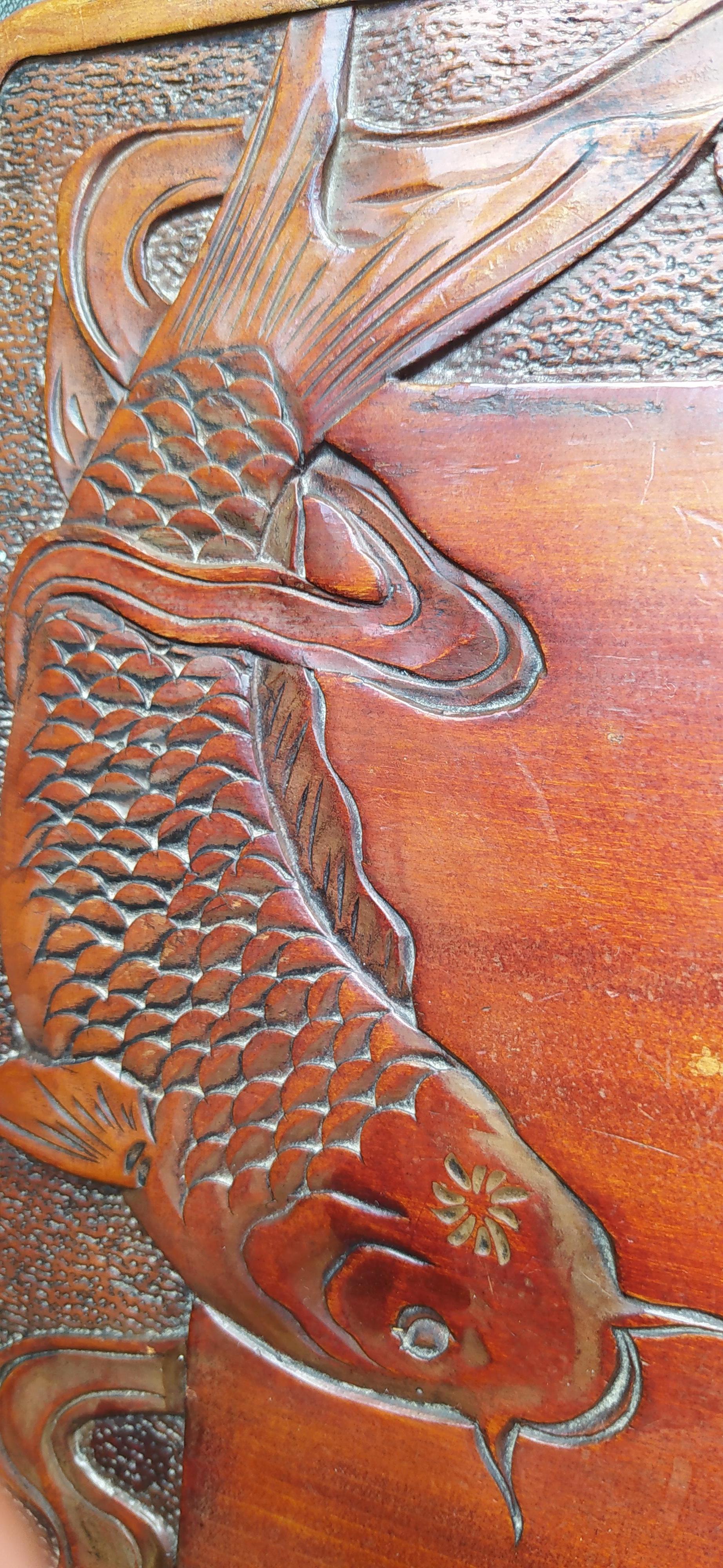 Arts & Crafts Liberty & Co Japanese Side Table, Carved Koi Carp, circa 1900 2