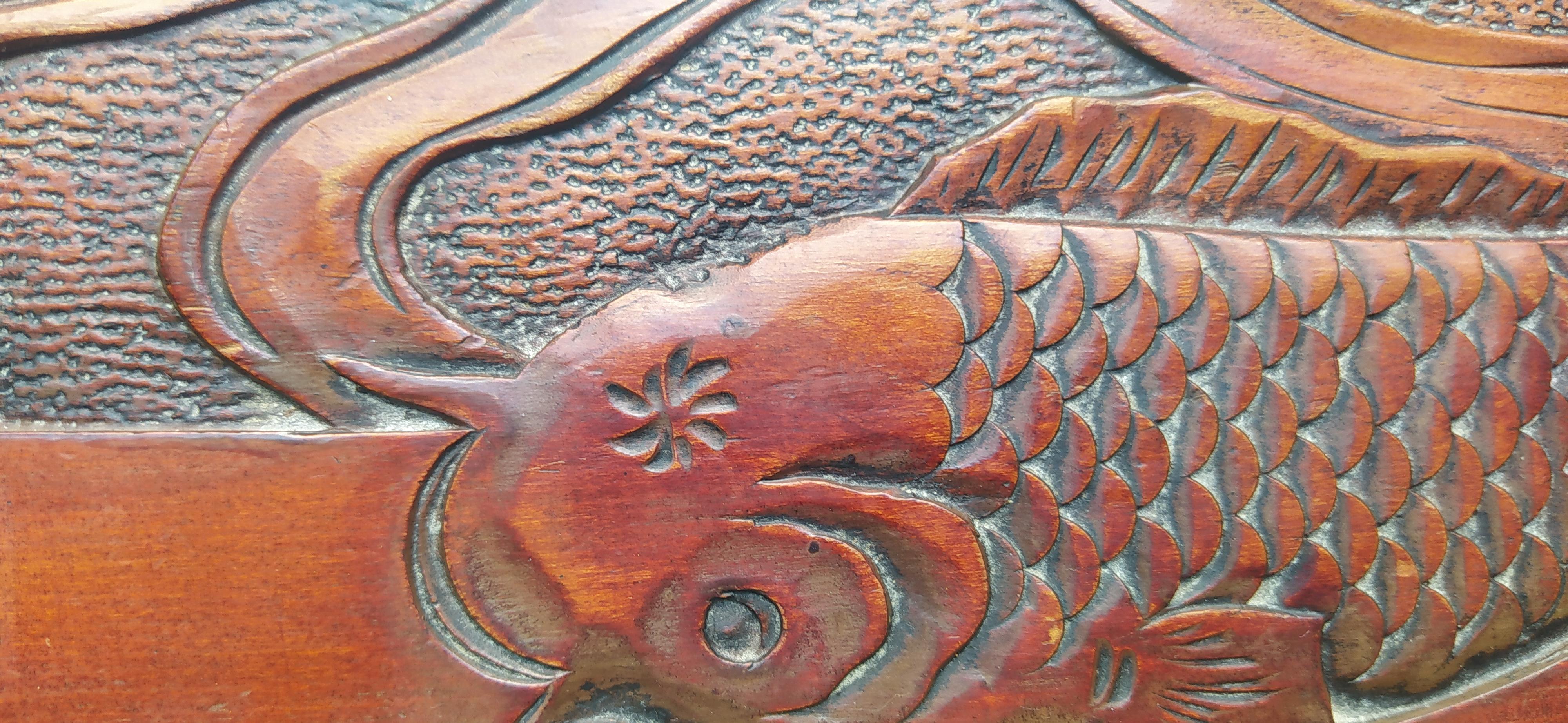 Arts & Crafts Liberty & Co Japanese Side Table, Carved Koi Carp, circa 1900 3