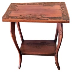 Antique Arts & Crafts Liberty & Co Japanese Side Table, Carved Koi Carp, circa 1900