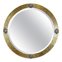 ARTS & CRAFTS LIBERTYS OF LONDON HAMMERED BRASS WALL MIRROR CiRCA 1910