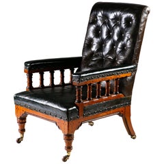 Arts & Crafts Library Chair Attributed to Charles Bevan with Green Leather