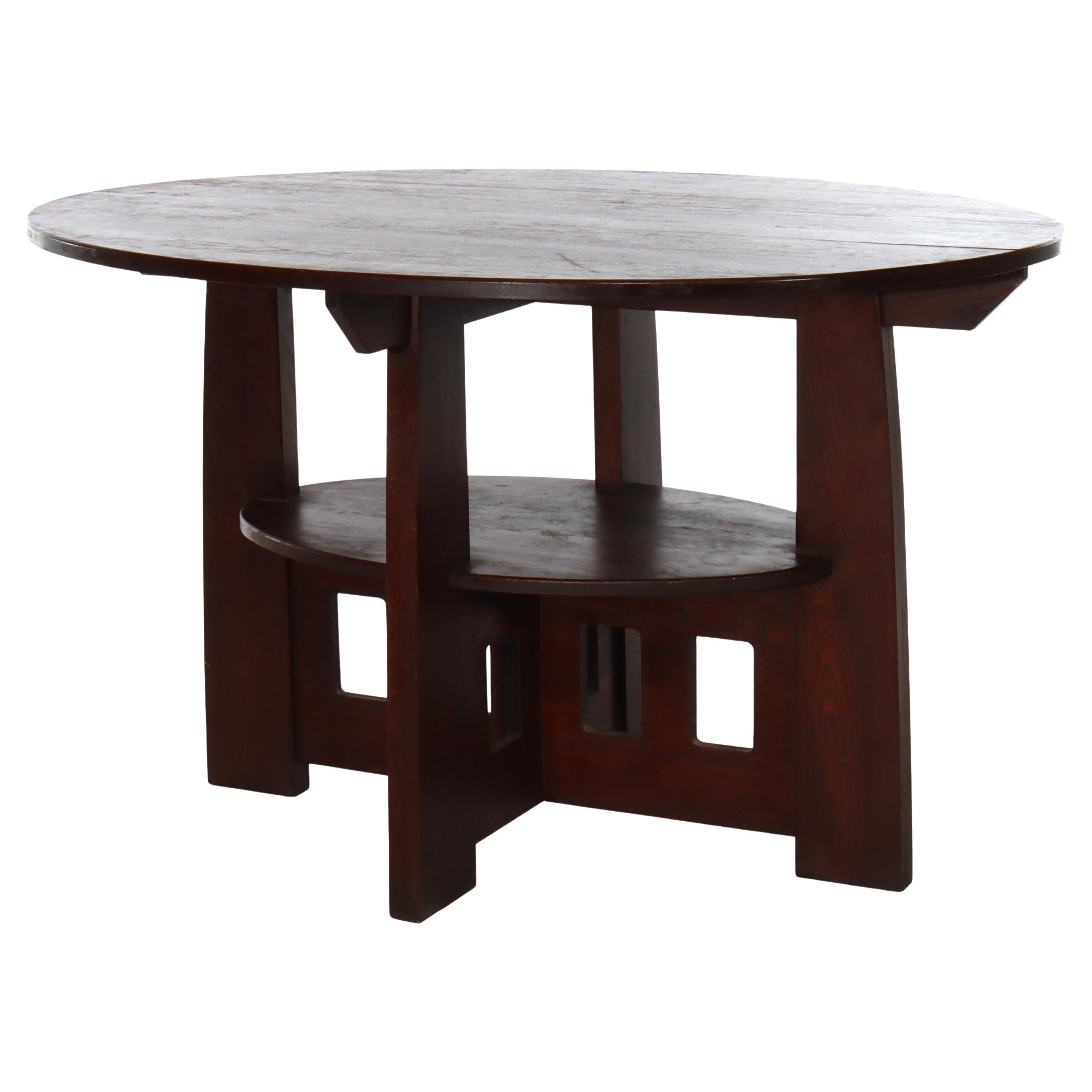 Arts & Crafts Cut-Out Mission Oak Double Oval Table C1910 For Sale