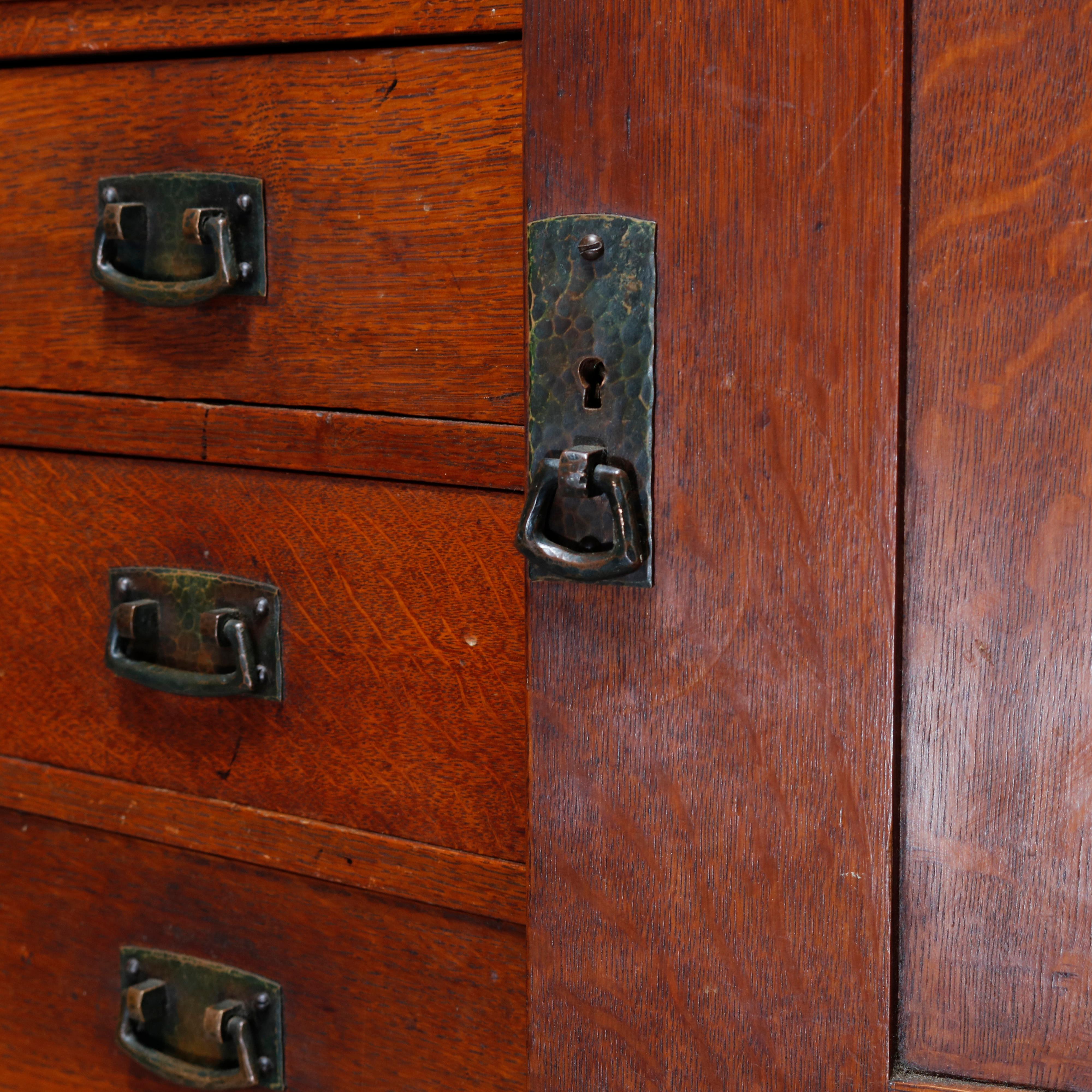 Arts & Crafts L&JG Stickley Mission Oak Sideboard, Hammered Copper Straps, c1910 2