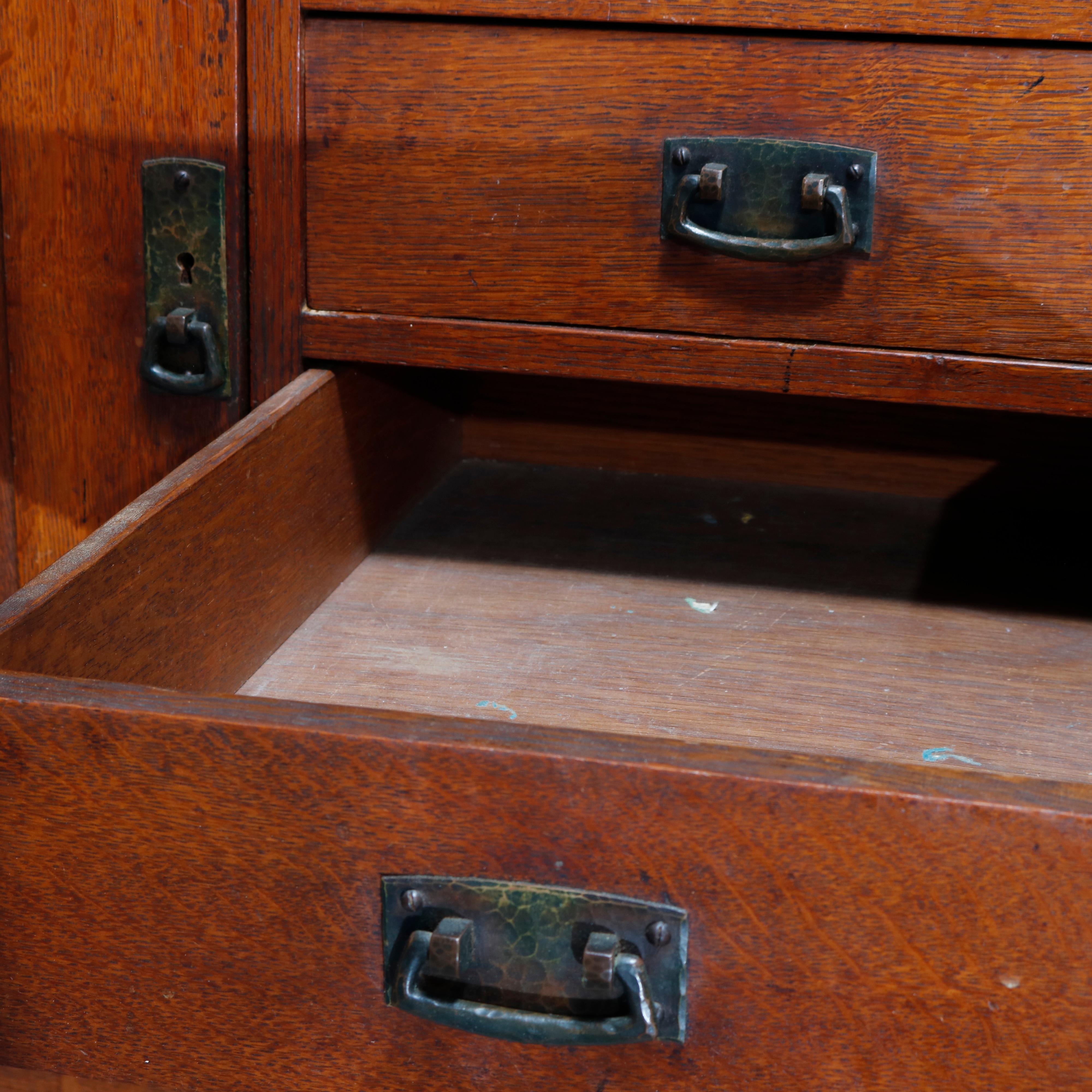 20th Century Arts & Crafts L&JG Stickley Mission Oak Sideboard, Hammered Copper Straps, c1910