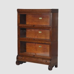 Arts & Crafts Lundstrom Oak 3-Stack Barrister Bookcase With Drawer c1910