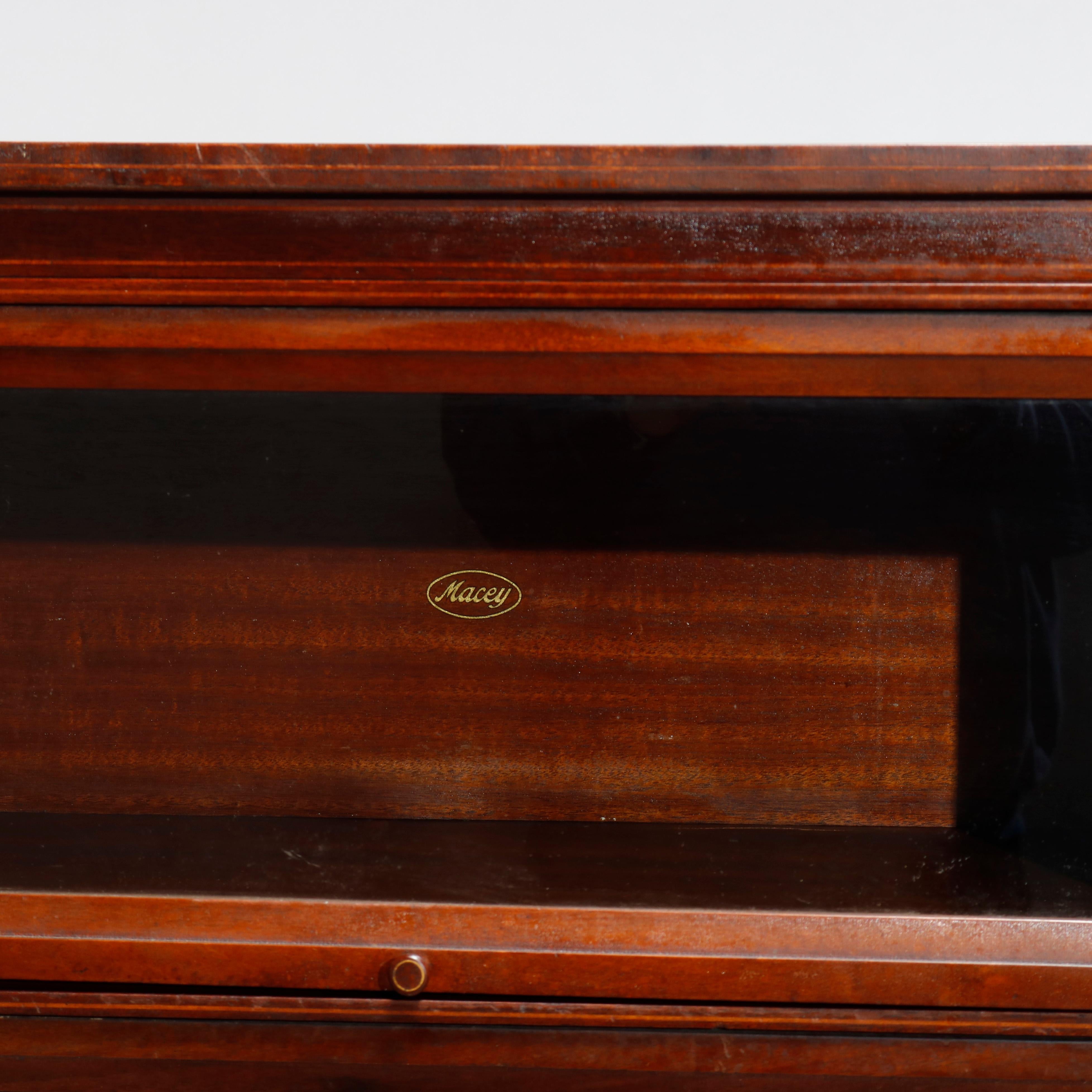 American Arts & Crafts Macey Mahogany & Satinwood Banded Double Barrister Bookcase, c1910