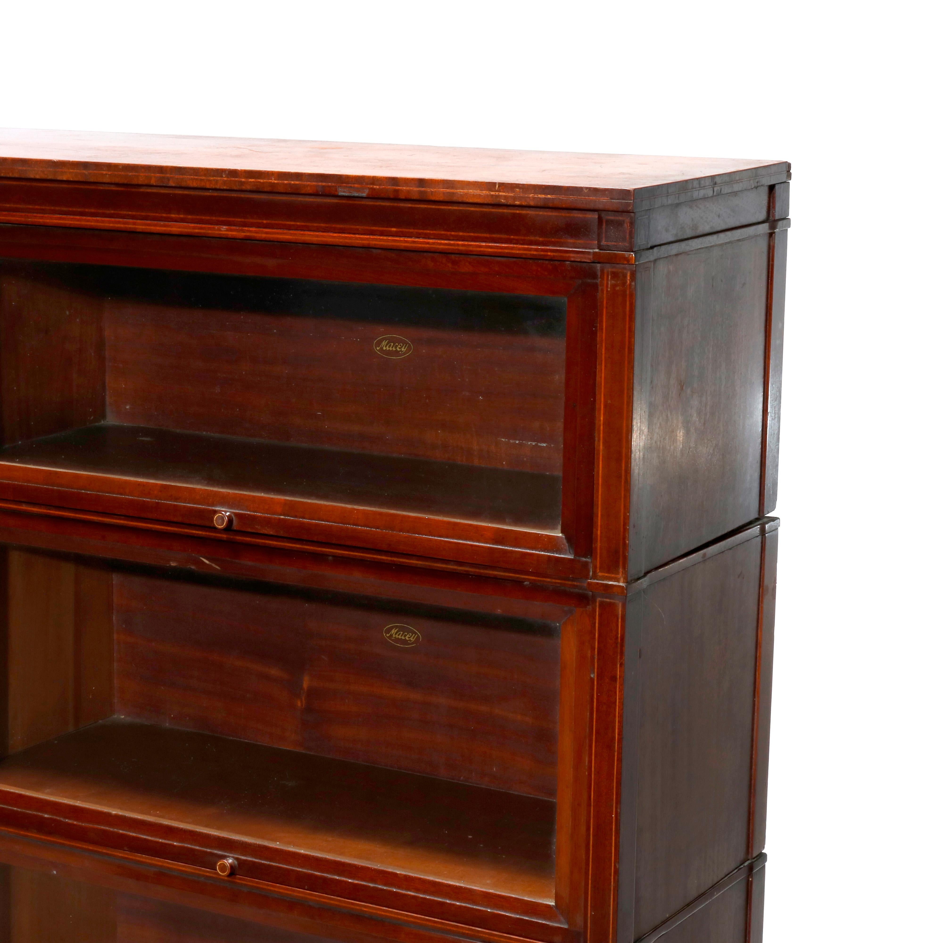 Arts & Crafts Macey Mahogany & Satinwood Banded Double Barrister Bookcase, c1910 In Good Condition In Big Flats, NY