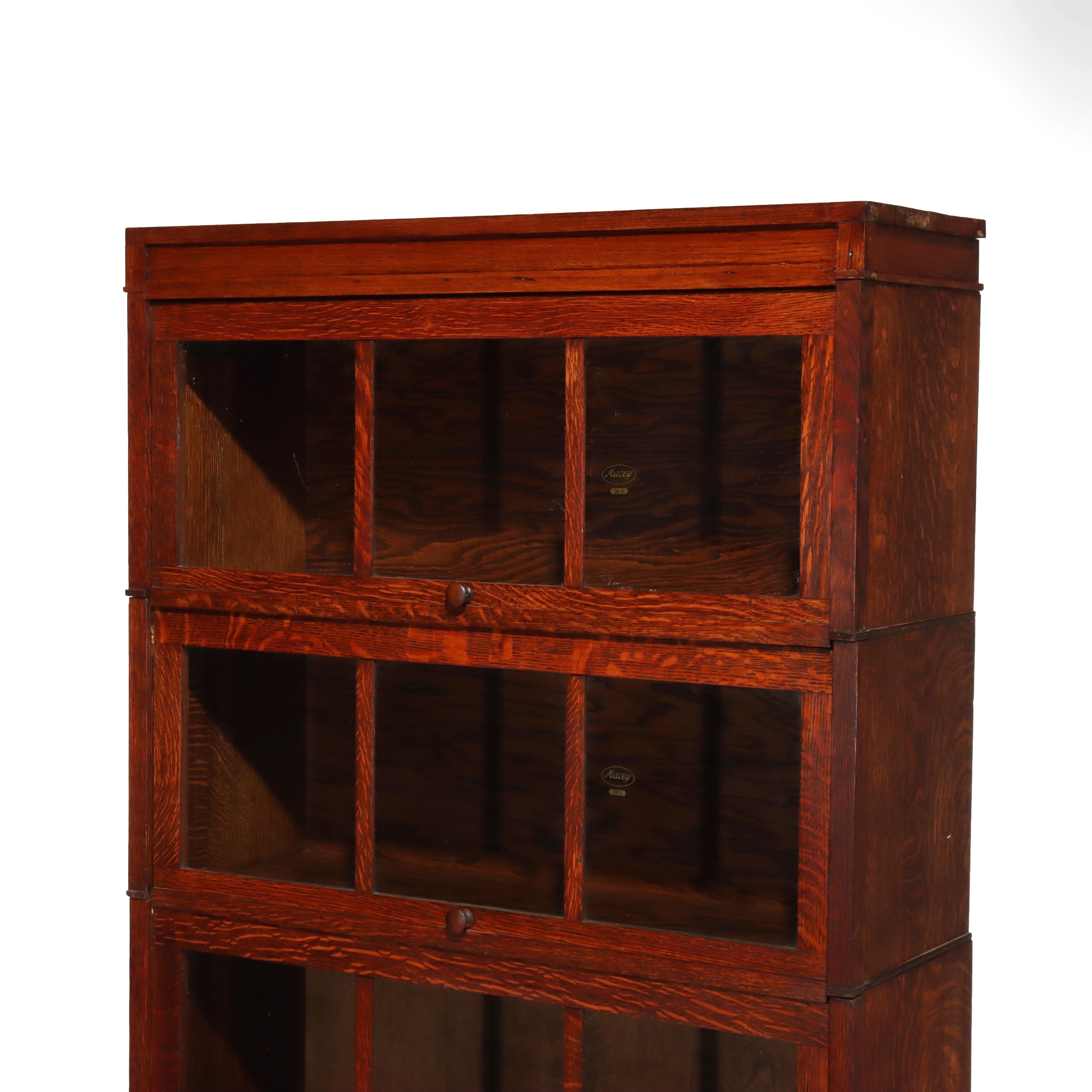 20ième siècle Arts & Crafts Mission Macey Oak Oak Barrister Four Stackter Bookcase C1910 en vente