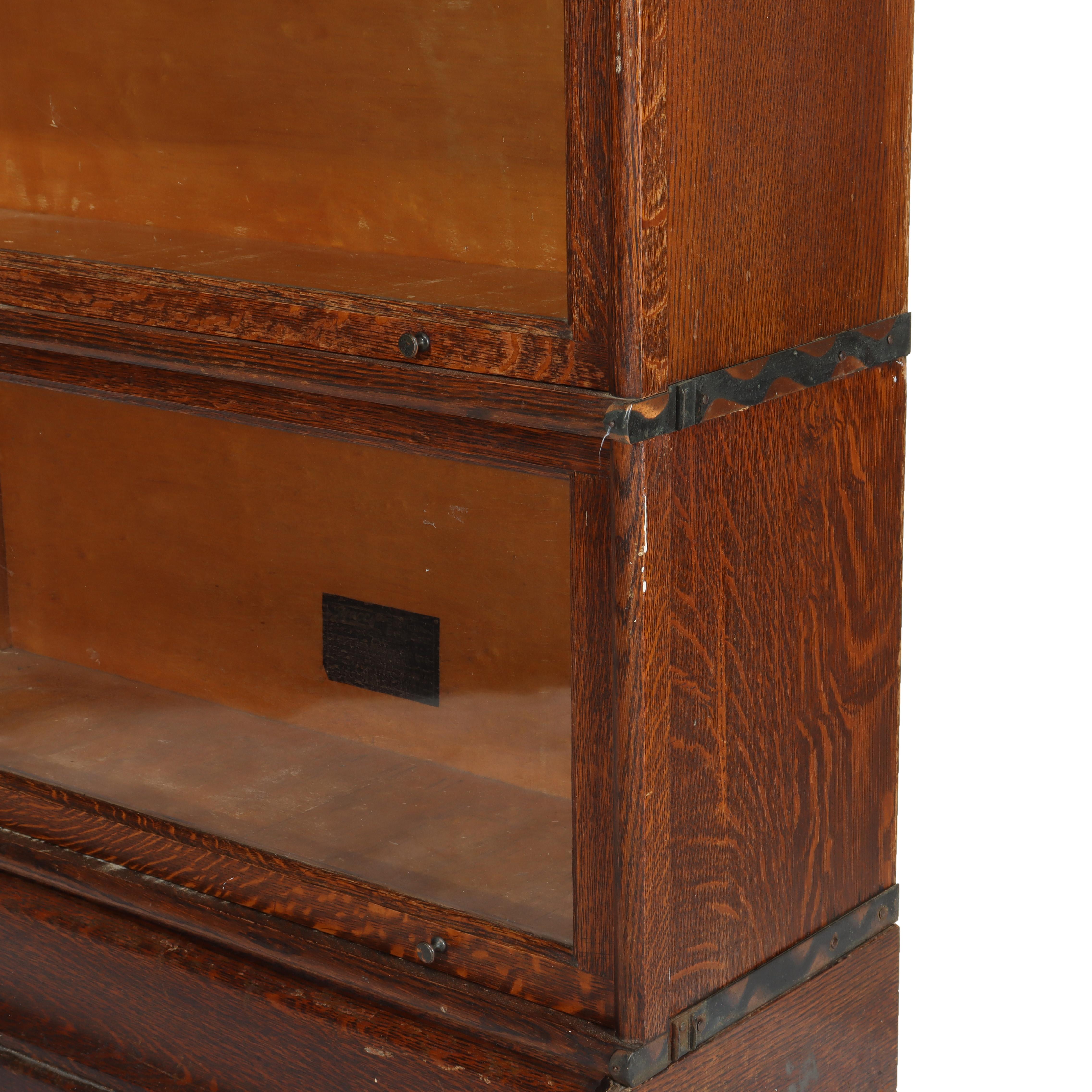 Arts & Crafts Macey Oak Barrister Bookcase C1920 In Good Condition For Sale In Big Flats, NY