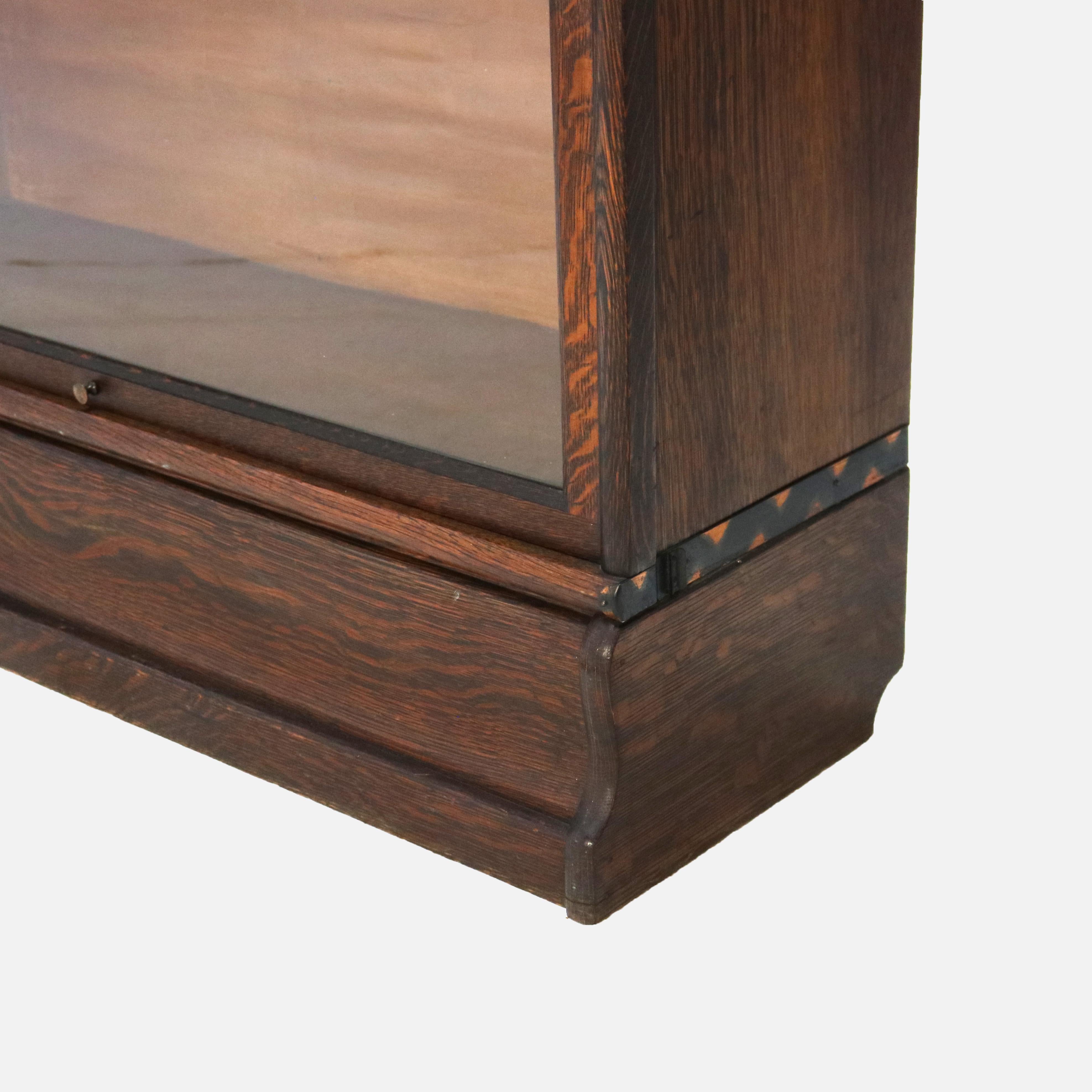 Arts & Crafts Macey Three-Stack Oak Barrister Bookcase with Pull Out Glass Doors and Ogee Base, C1920

Measures - Overall 47 1/2