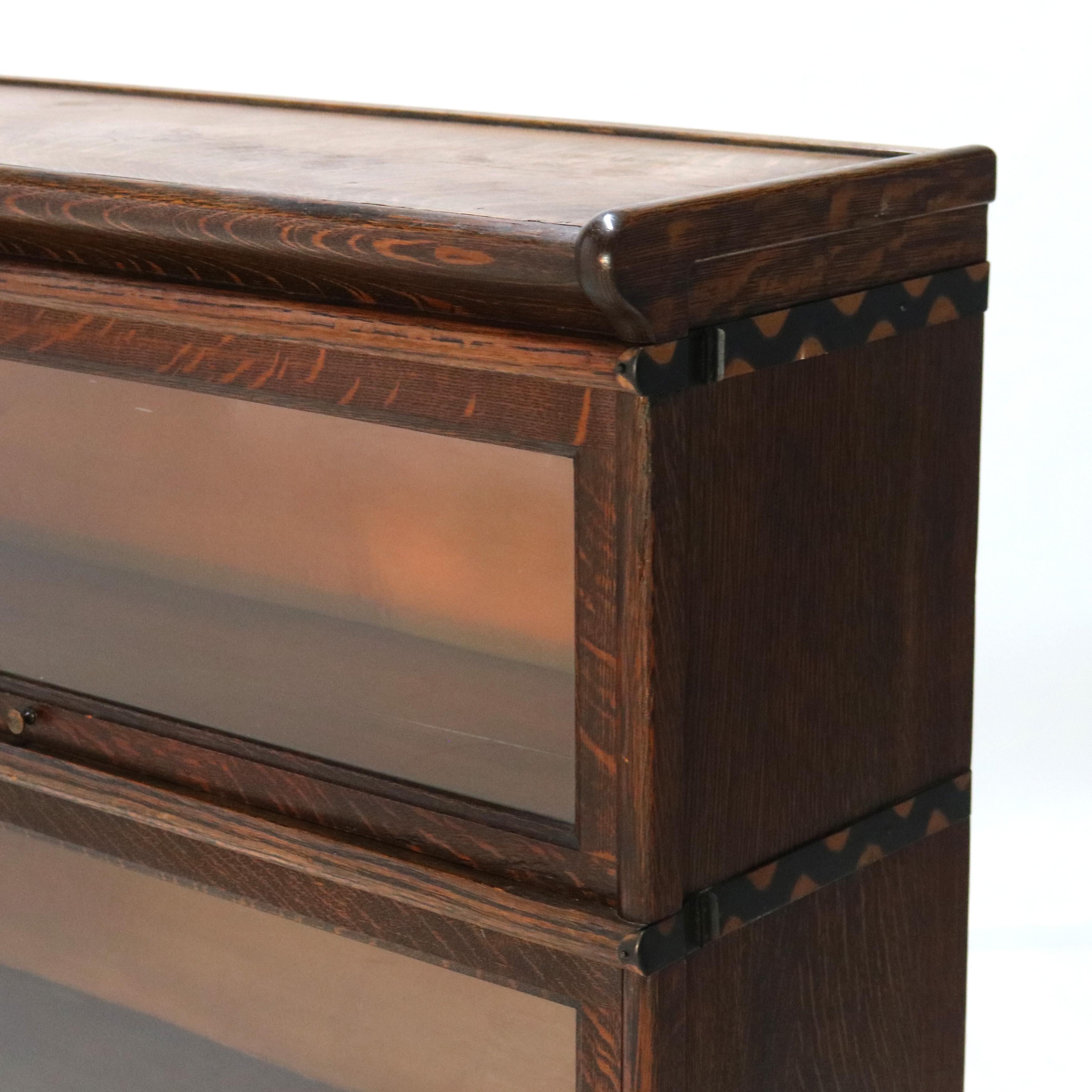 Arts & Crafts Macey Three-Stack Oak Barrister Bookcase C1920 In Good Condition In Big Flats, NY