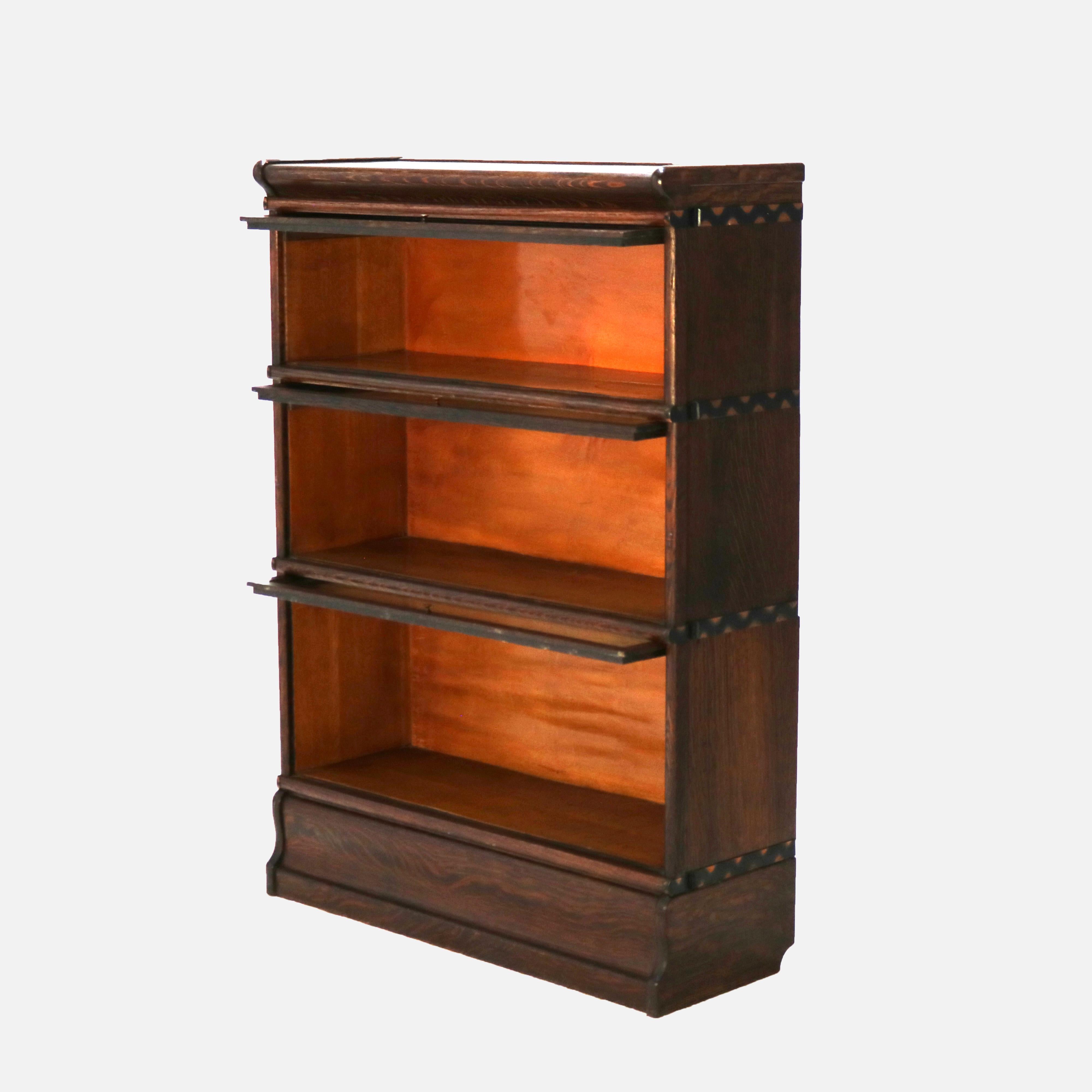 Glass Arts & Crafts Macey Three-Stack Oak Barrister Bookcase C1920