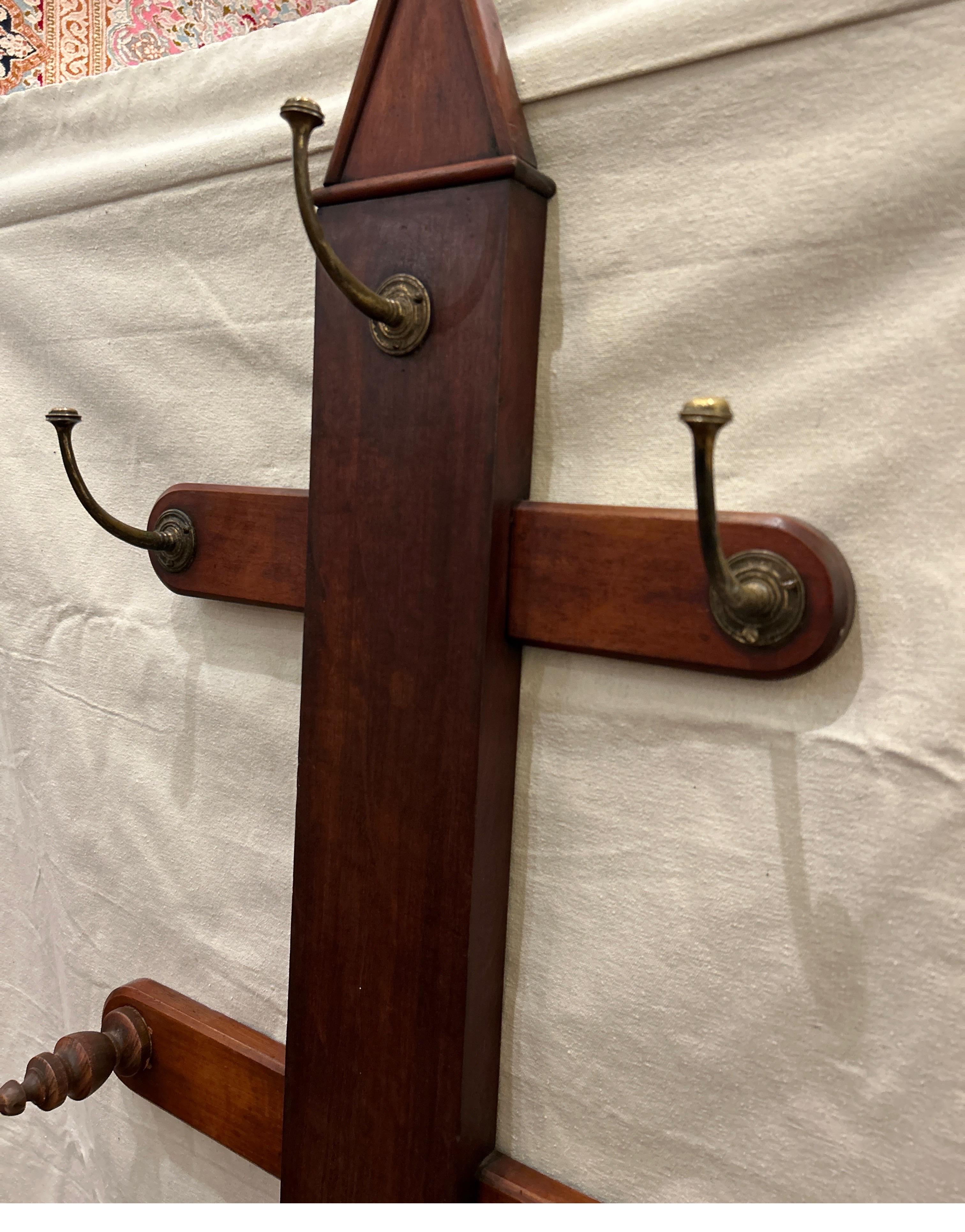 Arts & Crafts Mahogany Coat Rack cum Hat Stand With Brass Hooks & Drip Pan For Sale 5