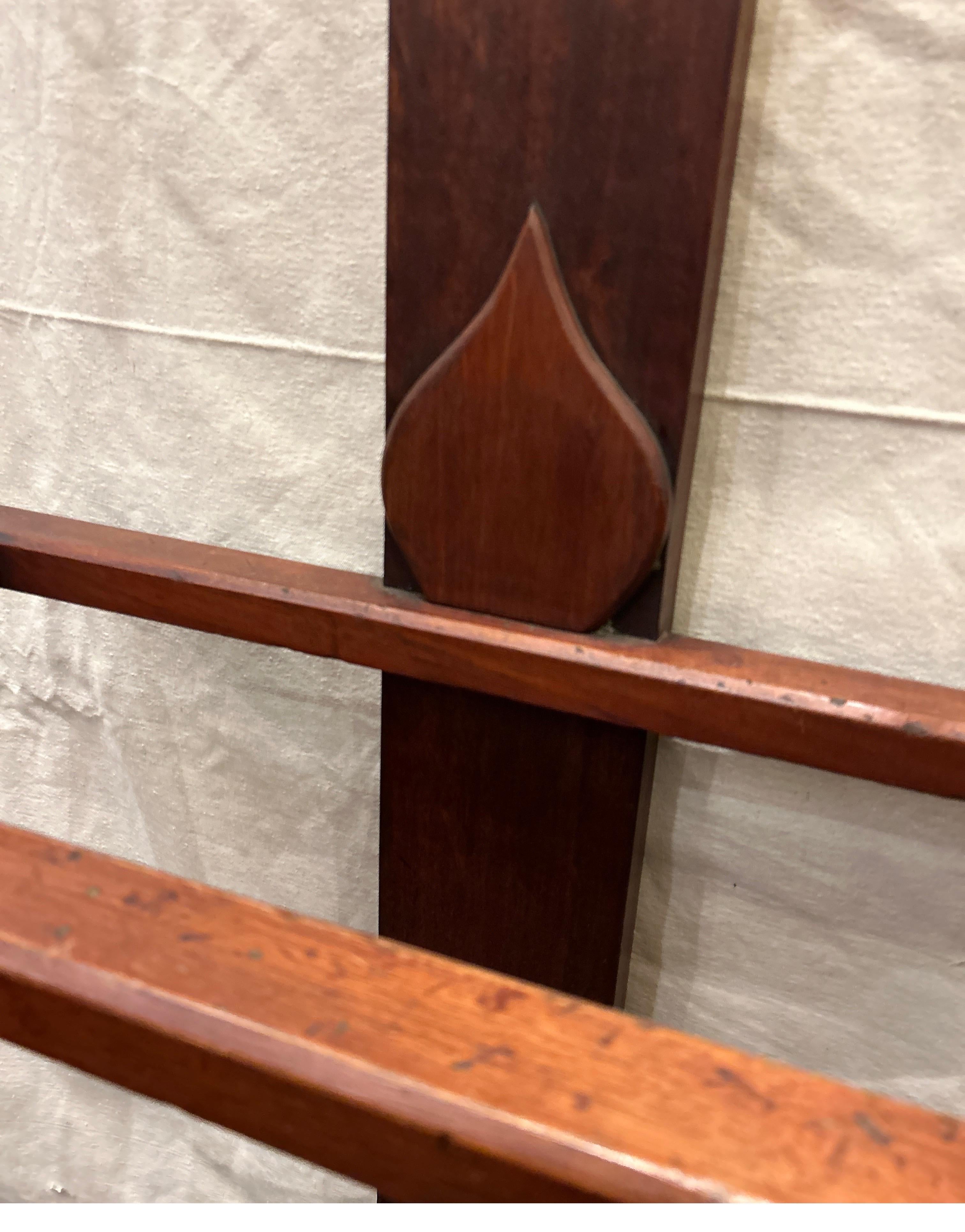 Arts & Crafts Mahogany Coat Rack cum Hat Stand With Brass Hooks & Drip Pan For Sale 7