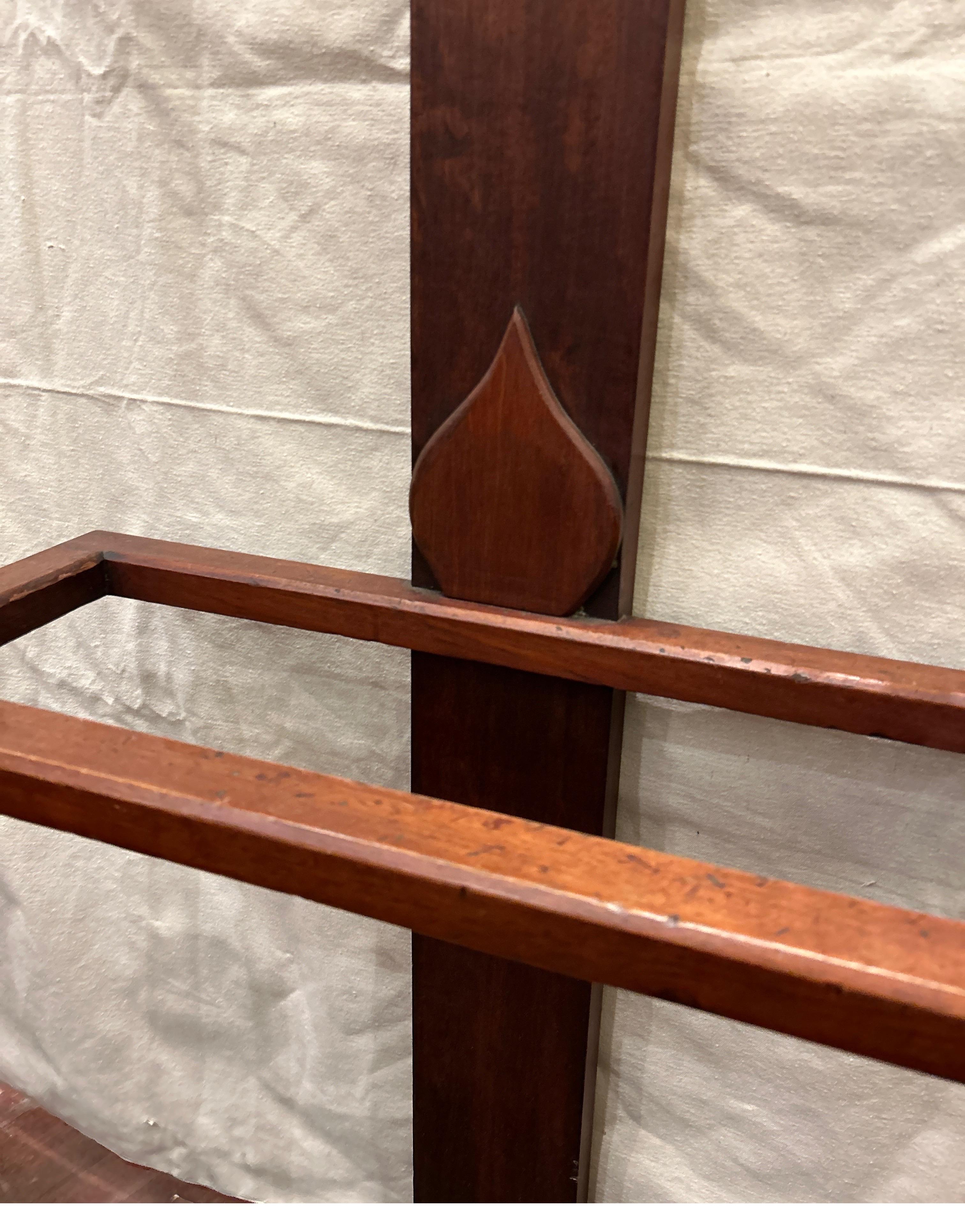Arts & Crafts Mahogany Coat Rack cum Hat Stand With Brass Hooks & Drip Pan For Sale 8