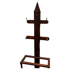 Arts & Crafts Mahogany Coat Rack cum Hat Stand With Brass Hooks & Drip Pan