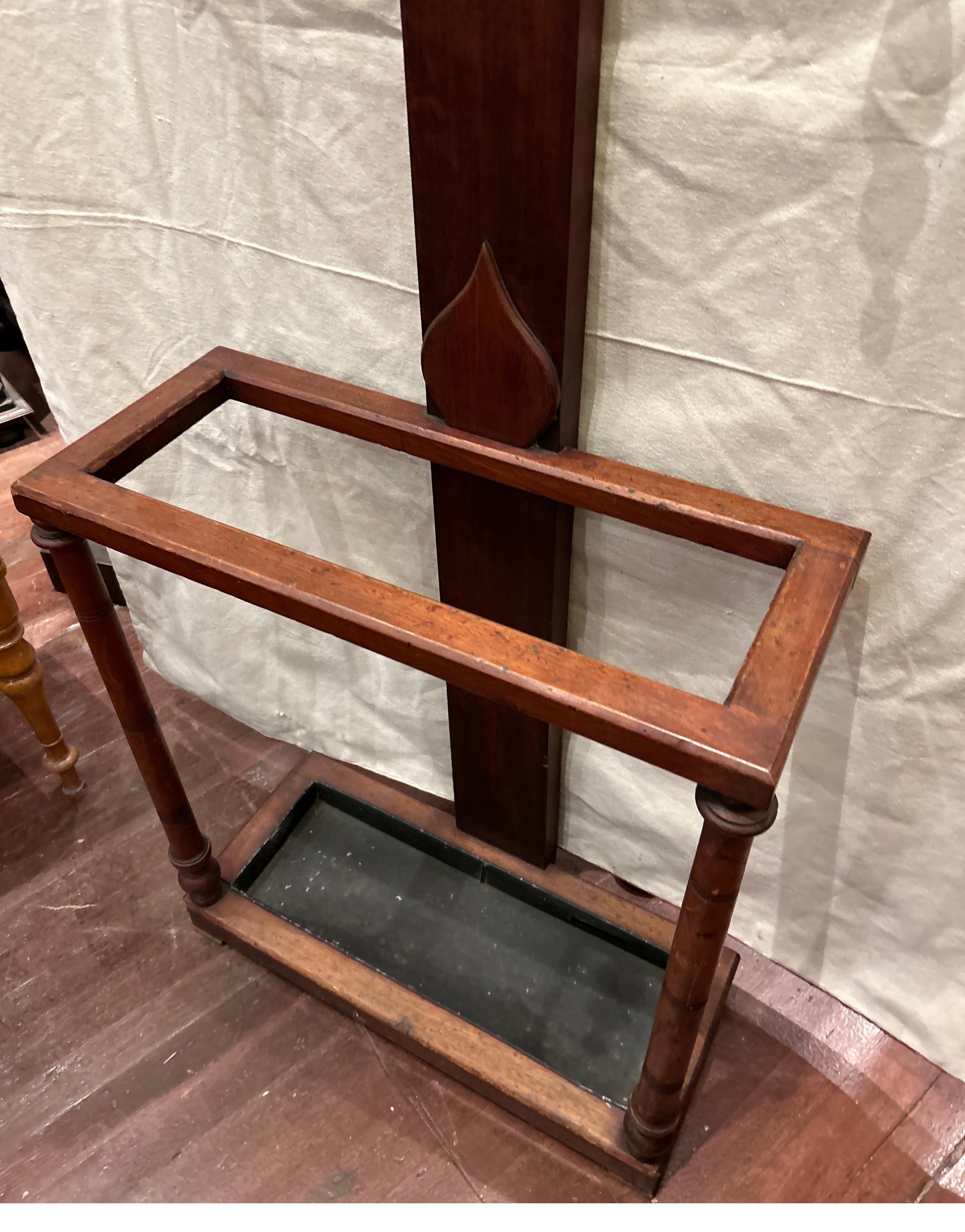 Arts & Crafts Mahogany Coat Rack cum Hat Stand With Brass Hooks & Drip Pan For Sale 2